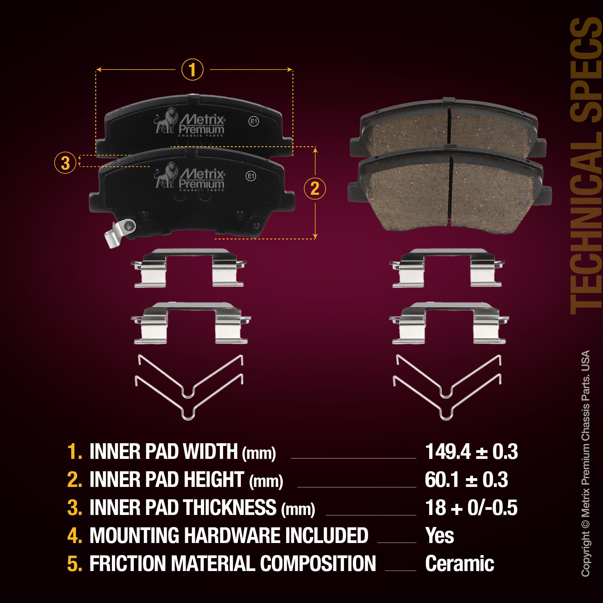 Metrix Premium Front Disc Brake Pad Set 93703MC aftermarket car parts