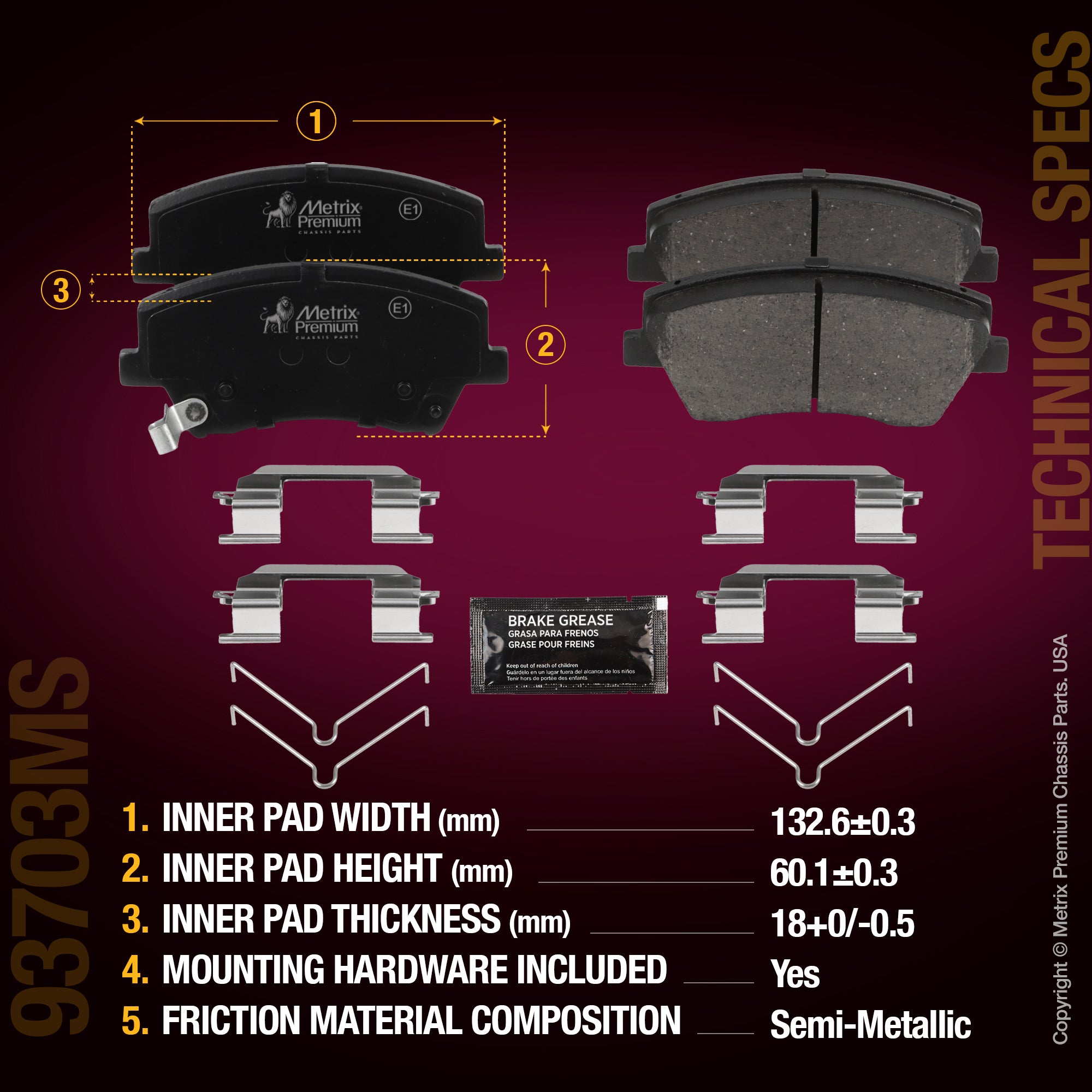 Metrix Premium Chassis Parts Front Disc Brake Pad Set 93703MS aftermarket car parts