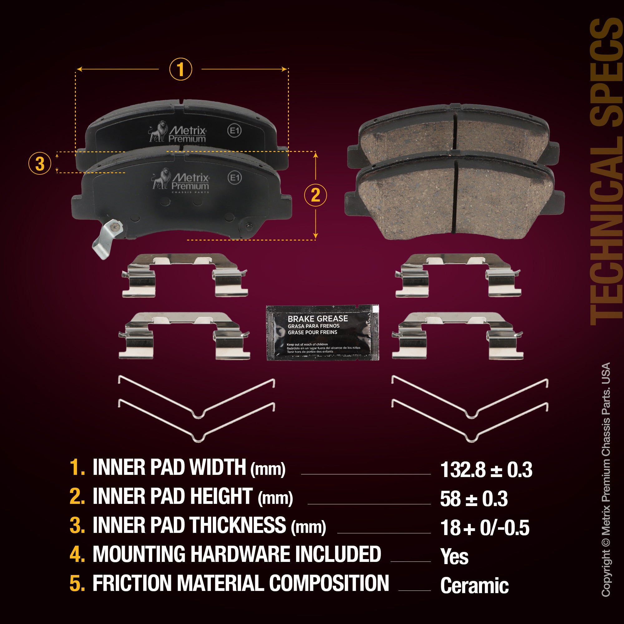 Metrix Premium Front Disc Brake Pad Set 93704MC aftermarket car parts