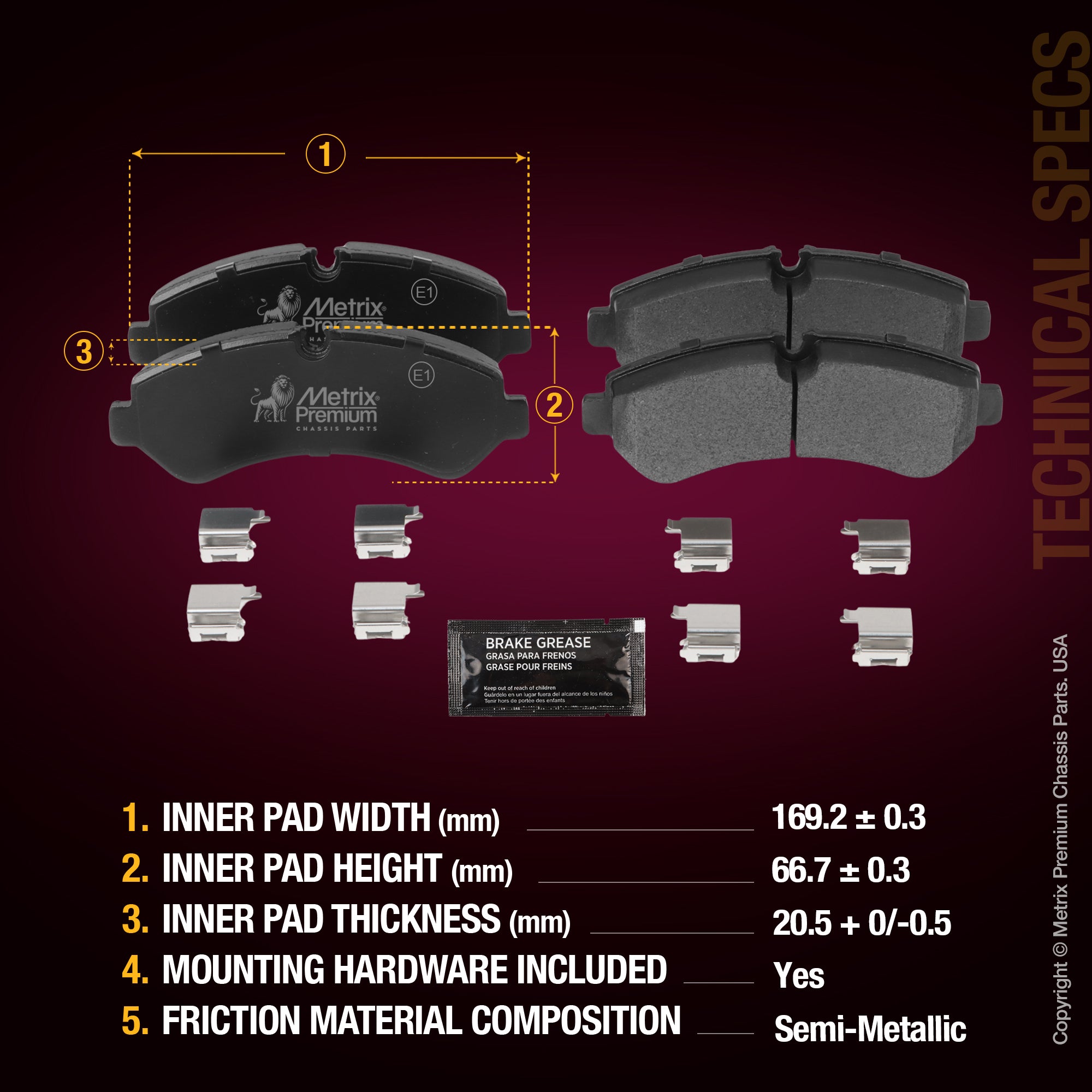 Metrix Premium Front Disc Brake Pad Set 93705MS aftermarket car parts