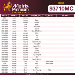 Metrix Premium Rear Disc Brake Pad Set 93710MC OEM fit spare parts