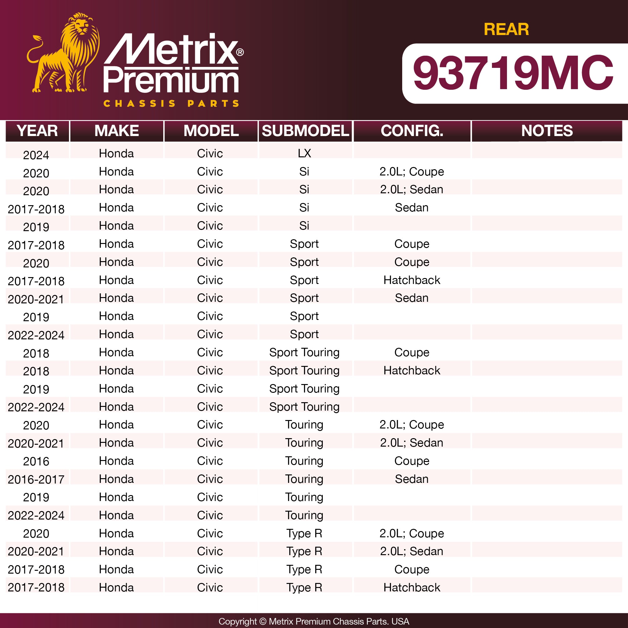 Metrix Premium Rear Disc Brake Pad Set 93719MC aftermarket car parts