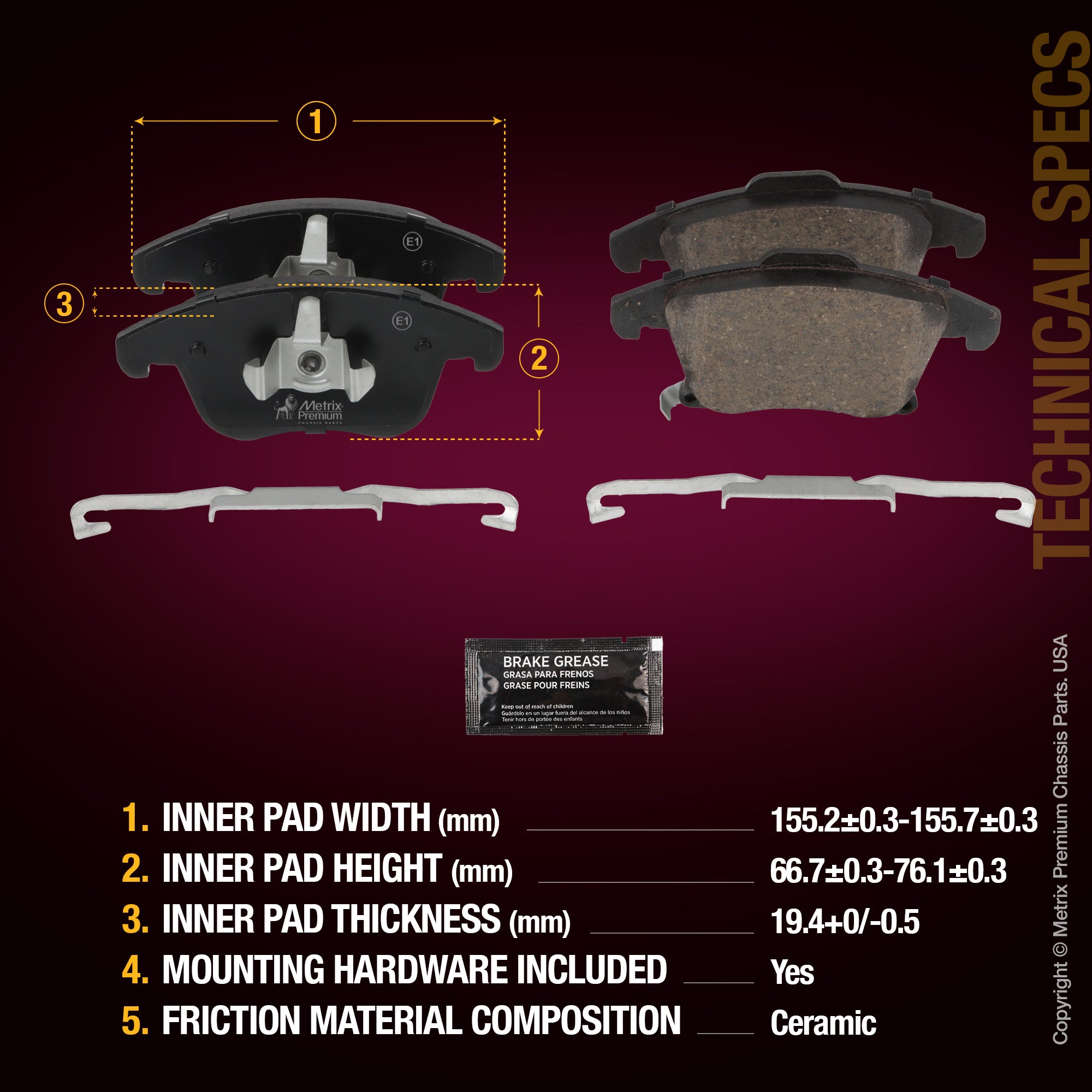 Metrix Premium Front Disc Brake Pad Set 93720MC aftermarket car parts