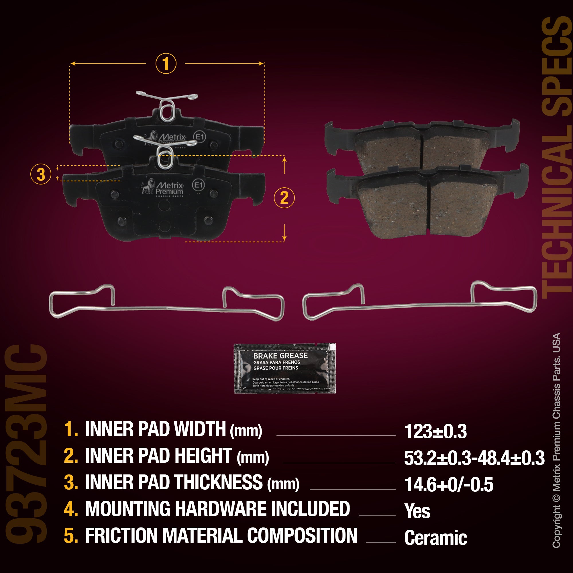 Metrix Premium Chassis Parts Rear Disc Brake Pad Set 93723MC aftermarket car parts