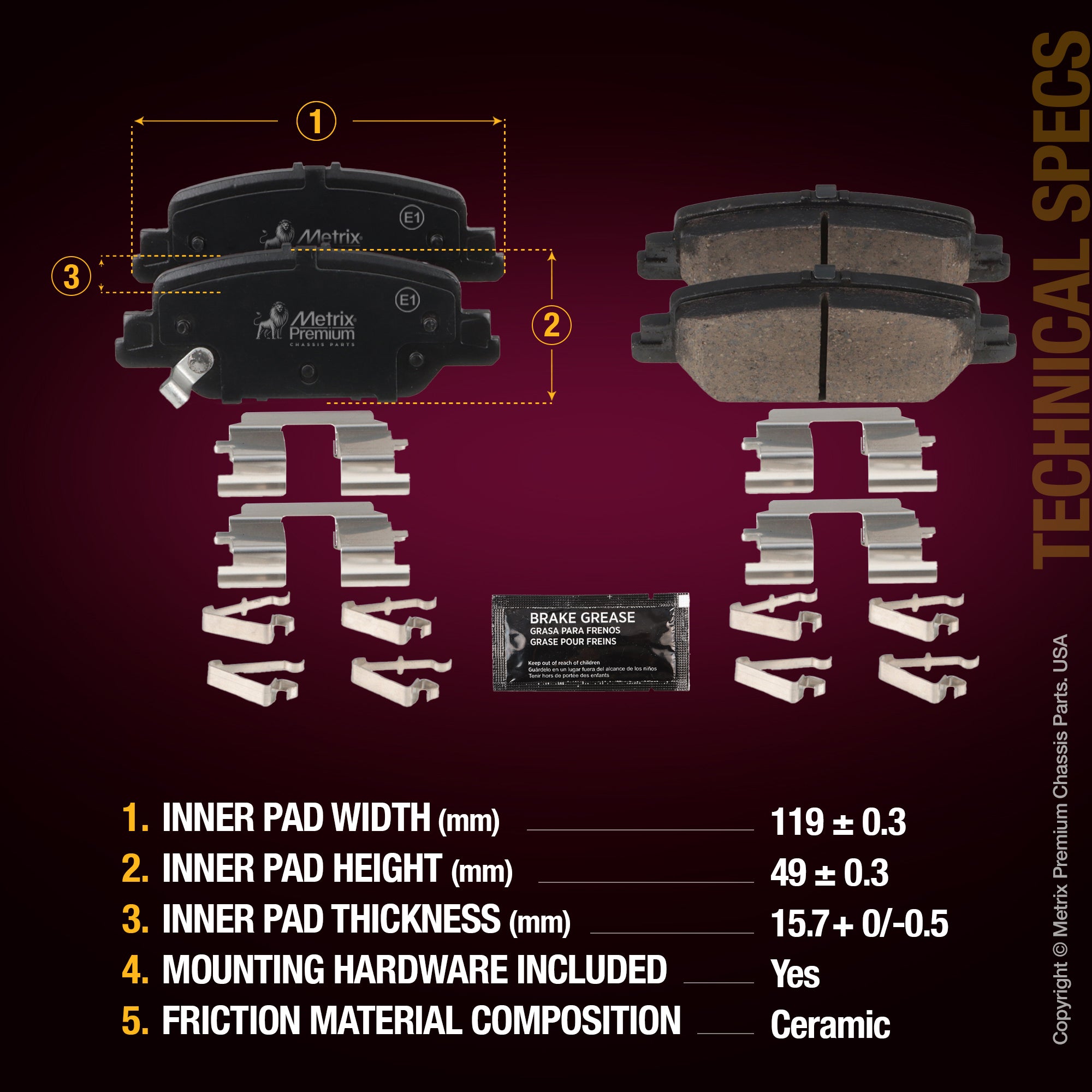 Metrix Premium Rear Disc Brake Pad Set 93726MC aftermarket car parts