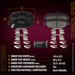 Metrix Premium Chassis Parts Rear Disc Brake Pad Set 93726MS aftermarket car parts