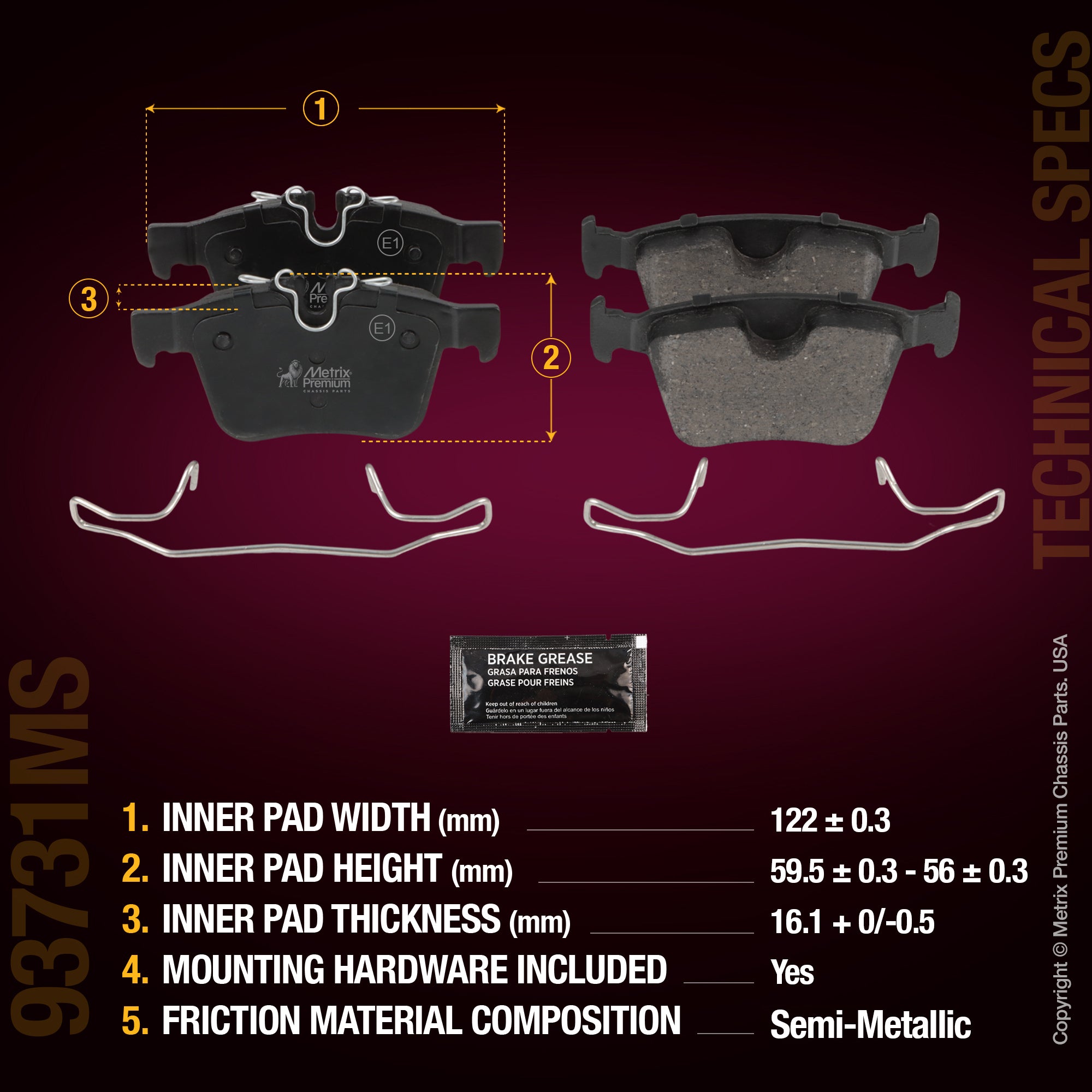 Metrix Premium Chassis Parts Rear Disc Brake Pad Set 93731MS aftermarket car parts
