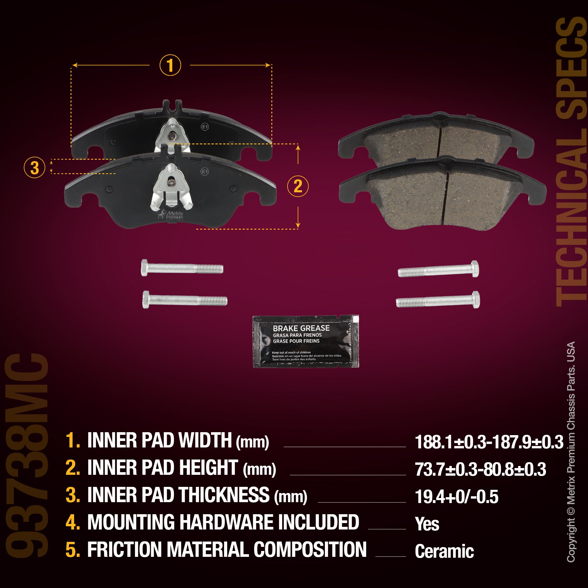 Metrix Premium Chassis Parts Front Disc Brake Pad Set 93738MC aftermarket car parts
