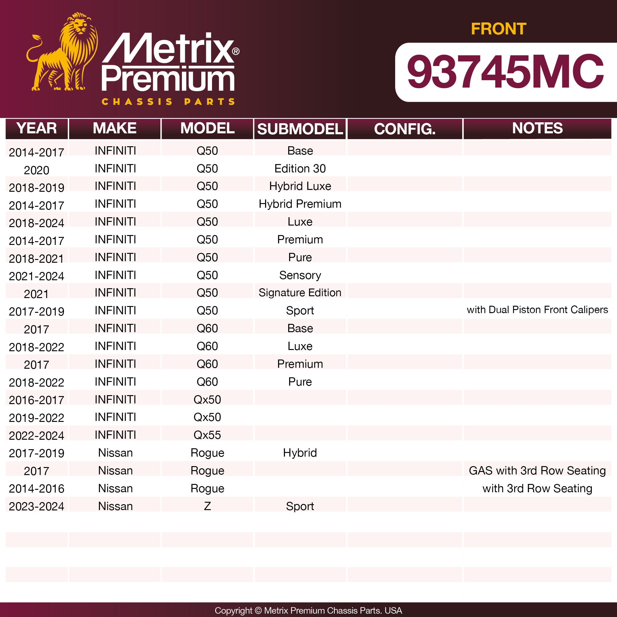 Metrix Premium Front Disc Brake Pad Set 93745MC OEM fit spare parts