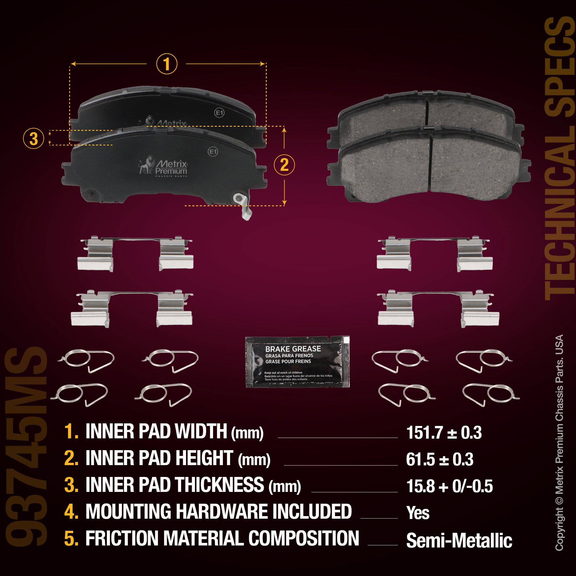 Metrix Premium Chassis Parts Front Disc Brake Pad Set 93745MS aftermarket car parts