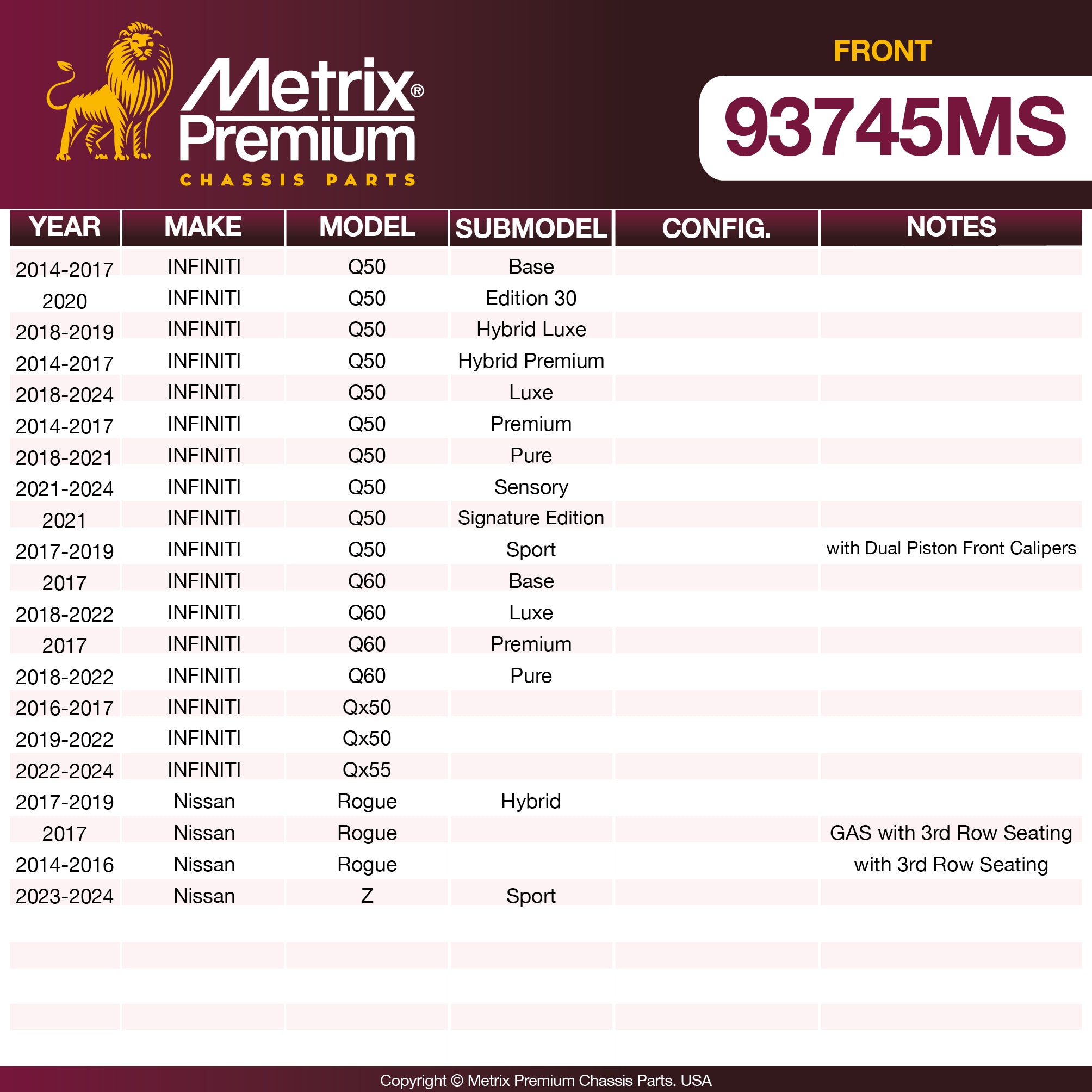 Metrix Premium Chassis Parts  suspension steering brake parts