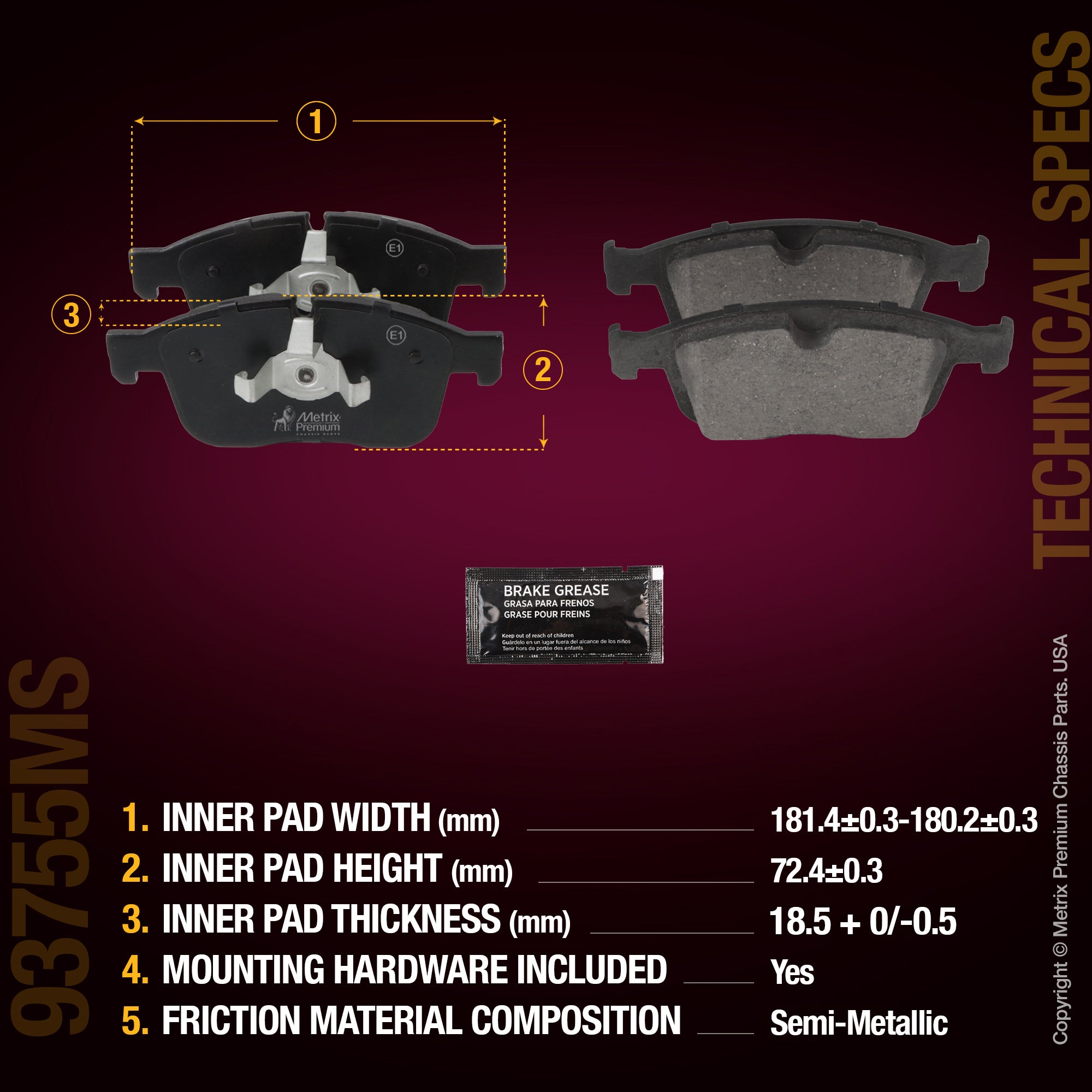 Metrix Premium Chassis Parts Front Disc Brake Pad Set 93755MS aftermarket car parts