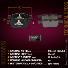 Metrix Premium Chassis Parts Front Disc Brake Pad Set 93755MS aftermarket car parts