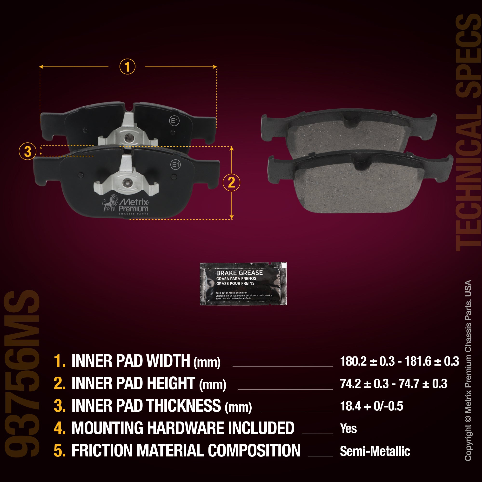 Metrix Premium Chassis Parts Front Disc Brake Pad Set 93756MS aftermarket car parts