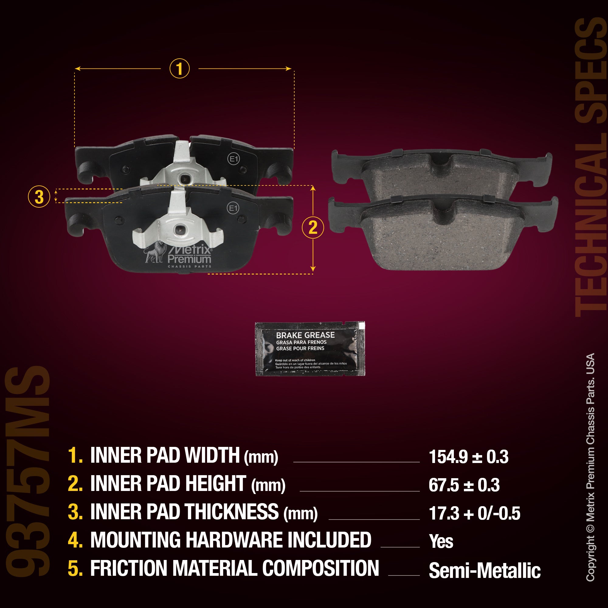 Metrix Premium Chassis Parts Front Disc Brake Pad Set 93757MS aftermarket car parts