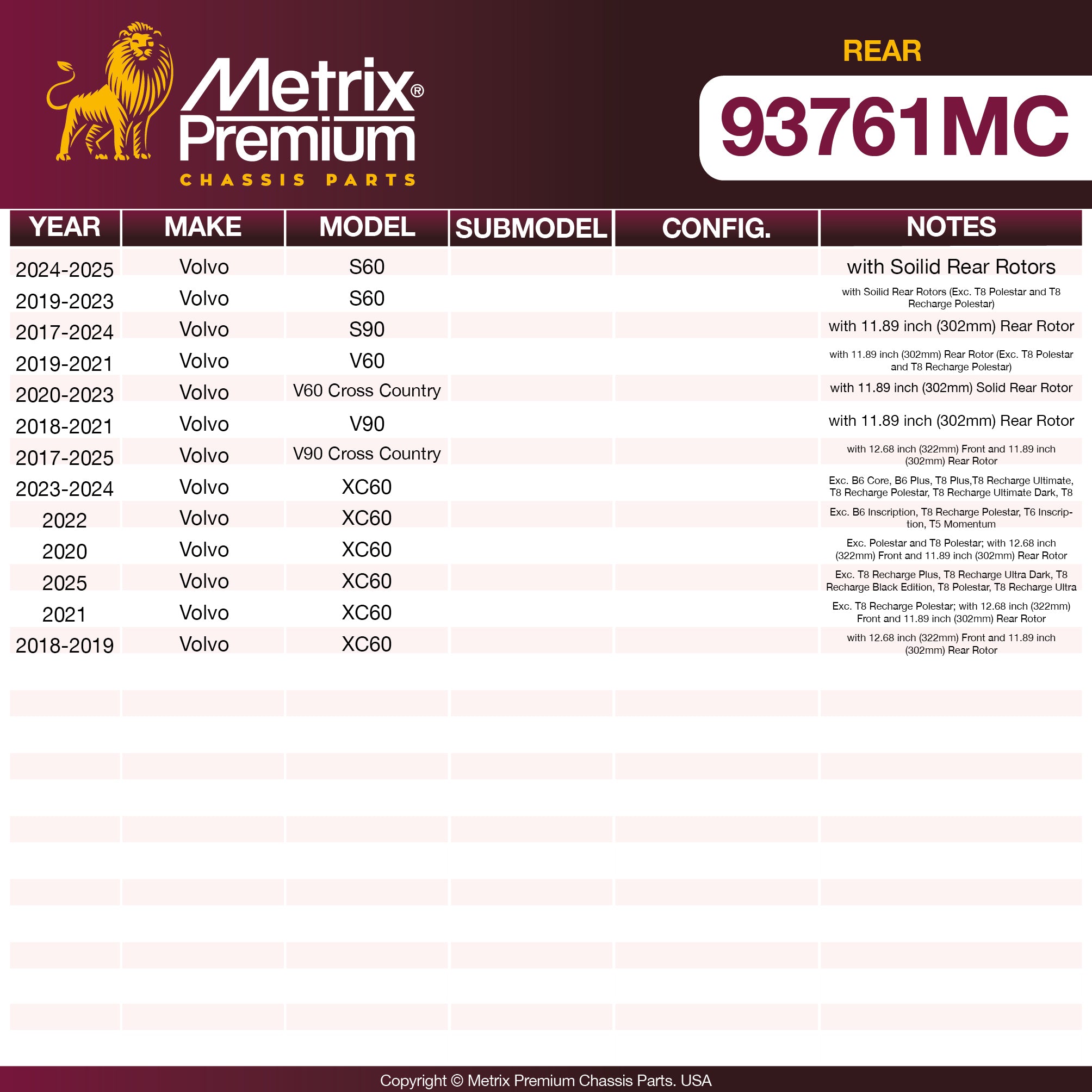 Metrix Premium Rear Disc Brake Pad Set 93761MC OEM fit spare parts