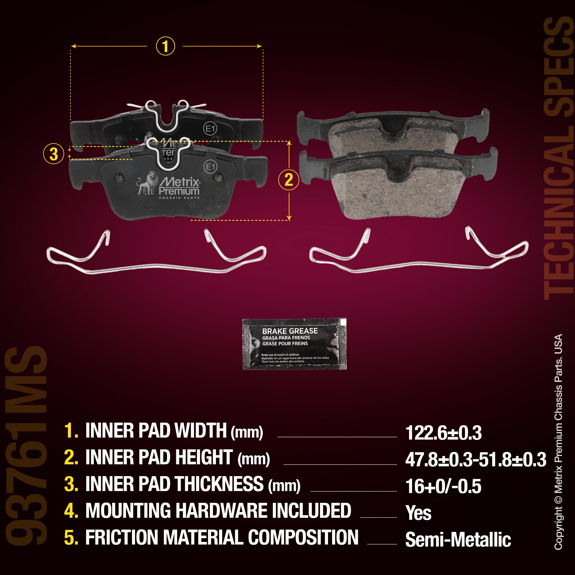 Metrix Premium Chassis Parts Rear Disc Brake Pad Set 93761MS aftermarket car parts