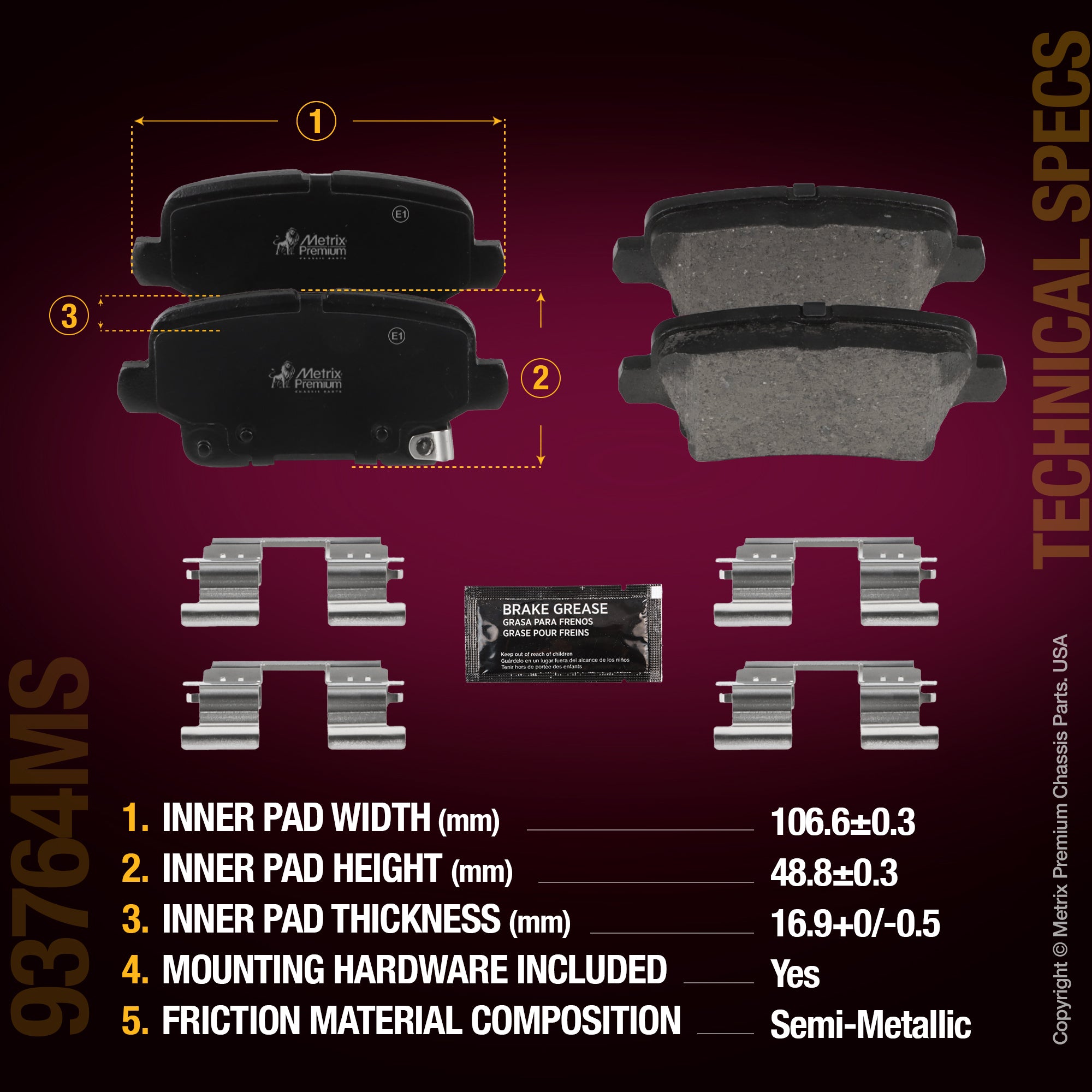 Metrix Premium Chassis Parts Rear Disc Brake Pad Set 93764MS aftermarket car parts