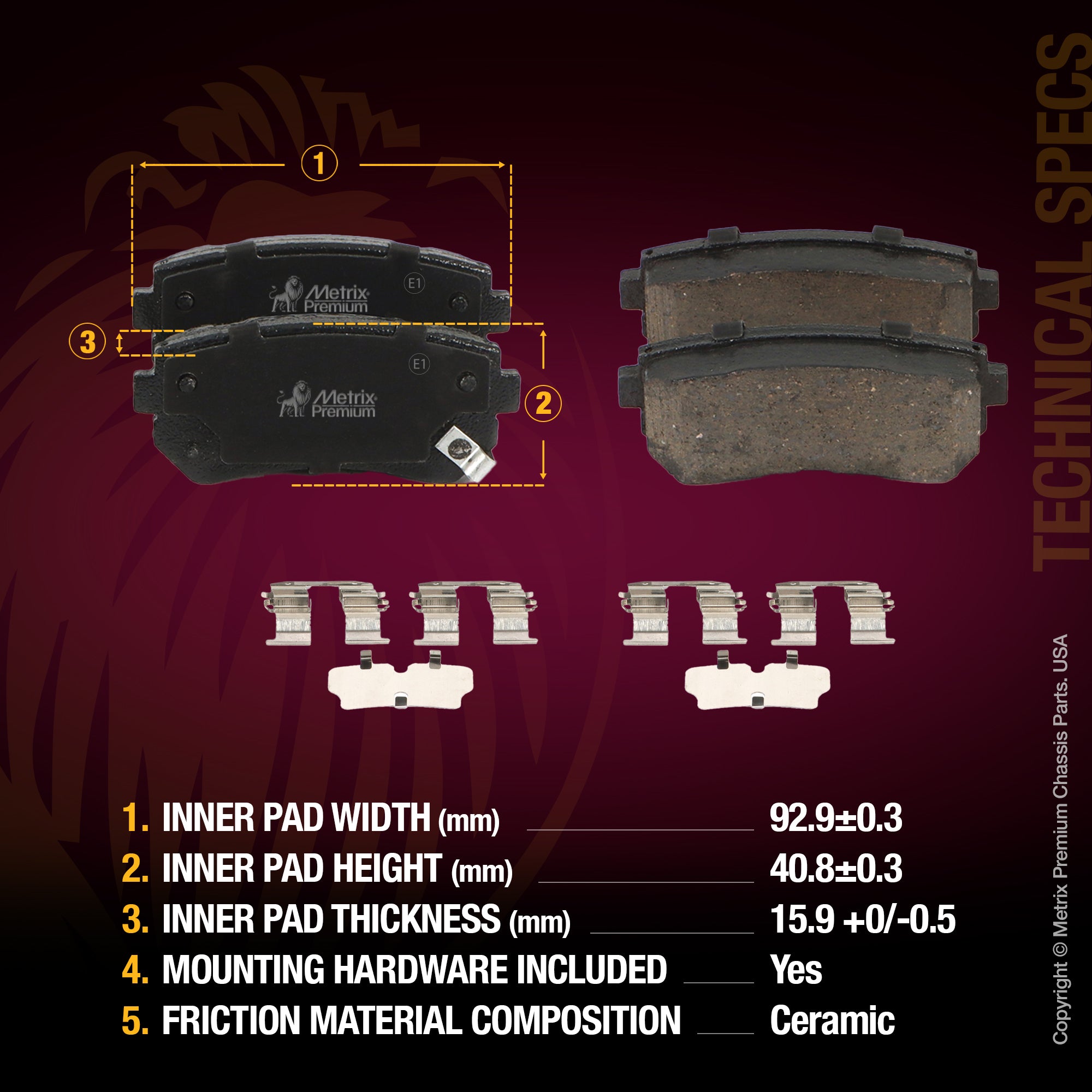 Metrix Premium Rear Ceramic Disc Brake Pad Set 93772MC OEM fit spare parts