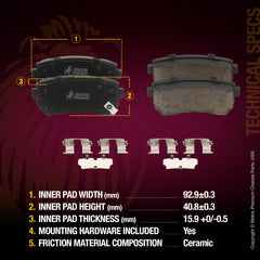 Metrix Premium Rear Ceramic Disc Brake Pad Set 93772MC OEM fit spare parts