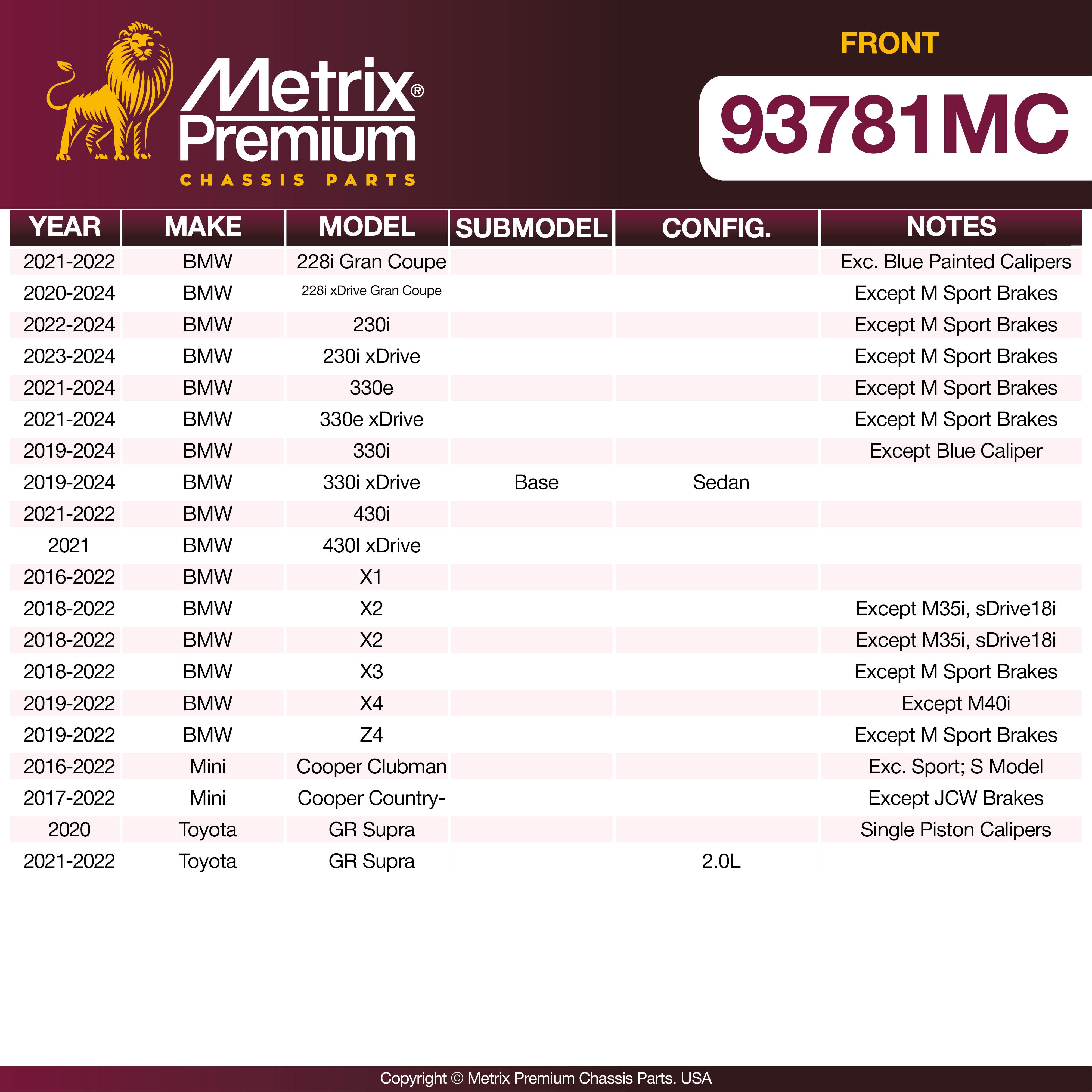 Metrix Premium Front Disc Brake Pad Set 93781MC OEM fit spare parts