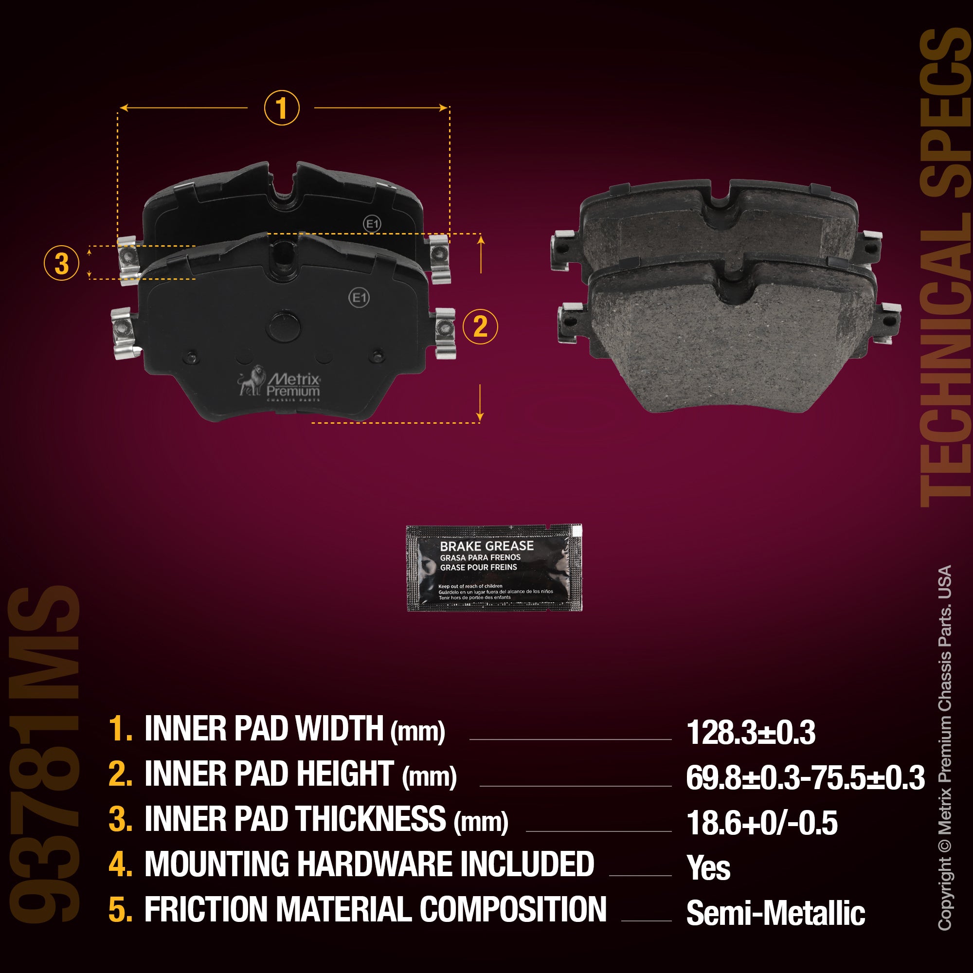 Metrix Premium Chassis Parts Front Disc Brake Pad Set 93781MS aftermarket car parts