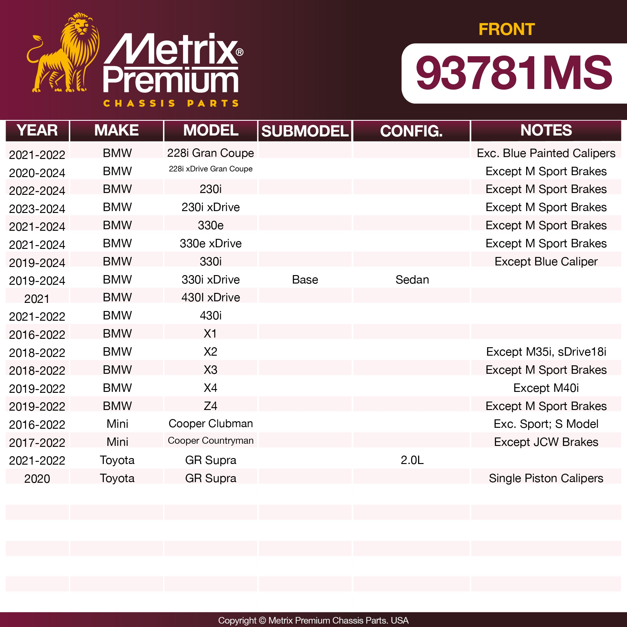 Metrix Premium Chassis Parts  suspension steering brake parts