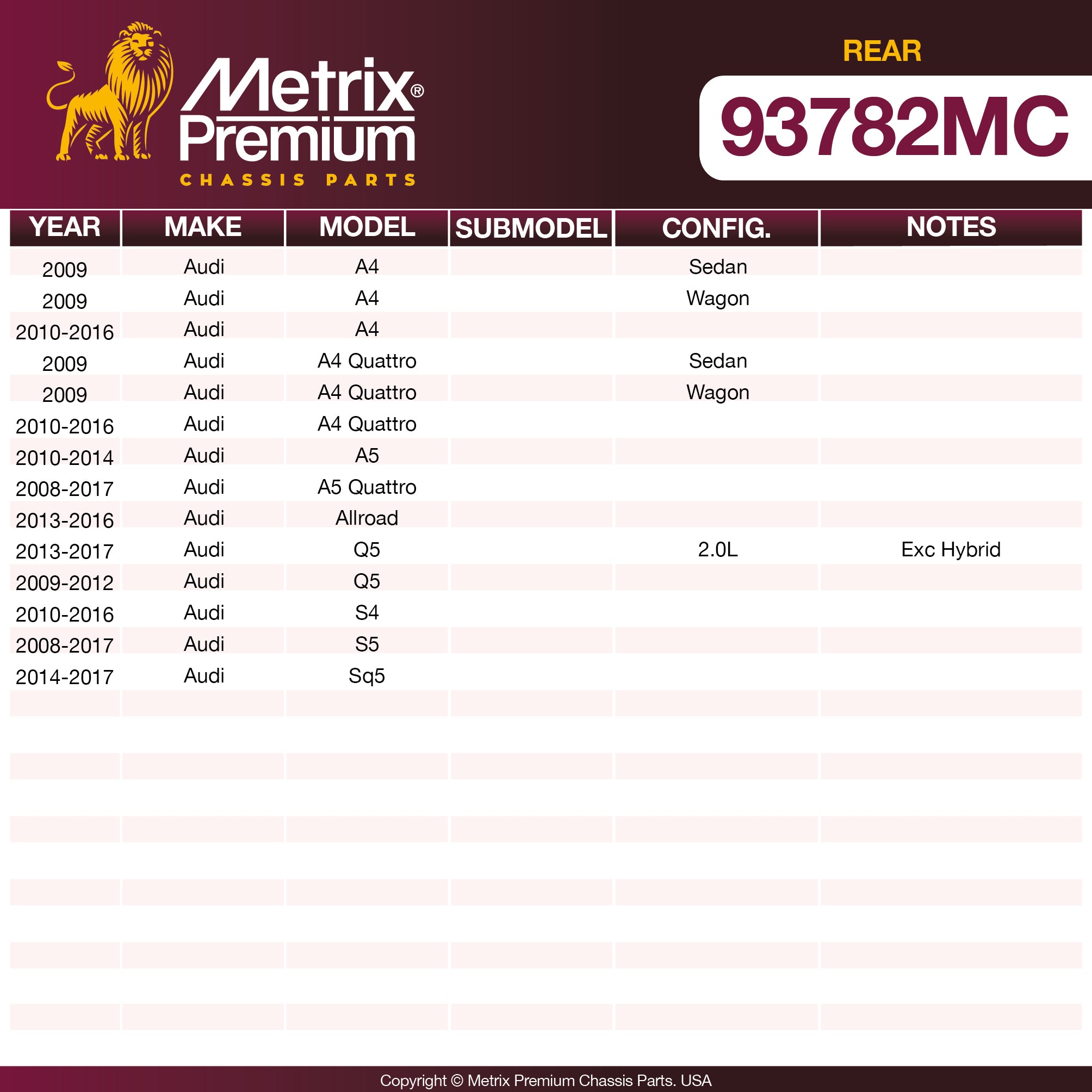Metrix Premium Rear Disc Brake Pad Set 93782MC OEM fit spare parts