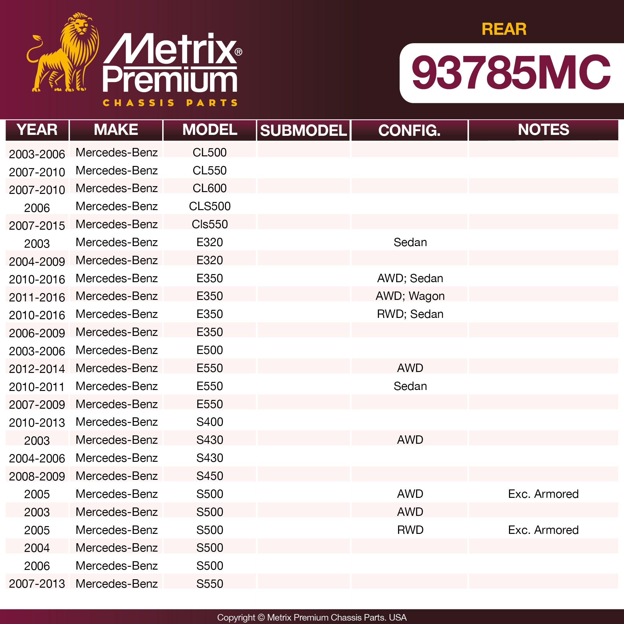 Metrix Premium Rear Disc Brake Pad Set 93785MC OEM fit spare parts