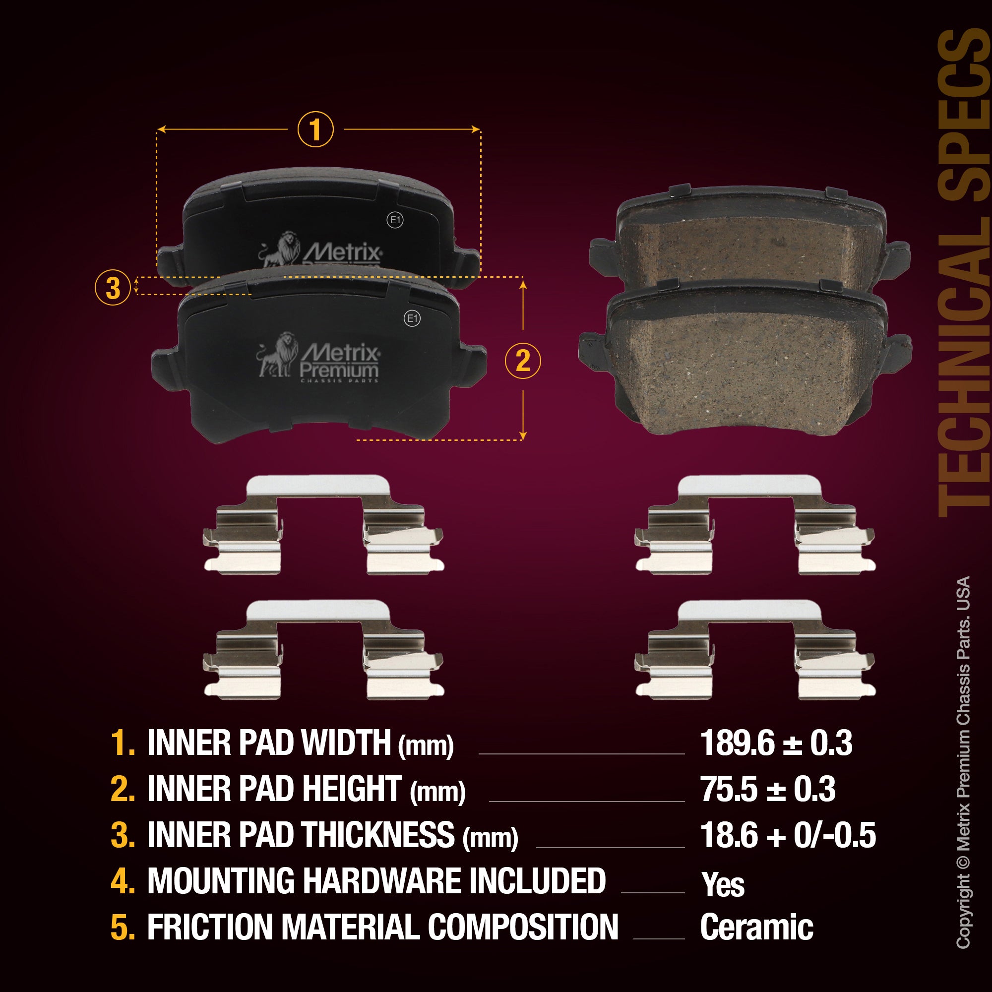 Metrix Premium Rear Disc Brake Pad Set 93787MC spare car parts