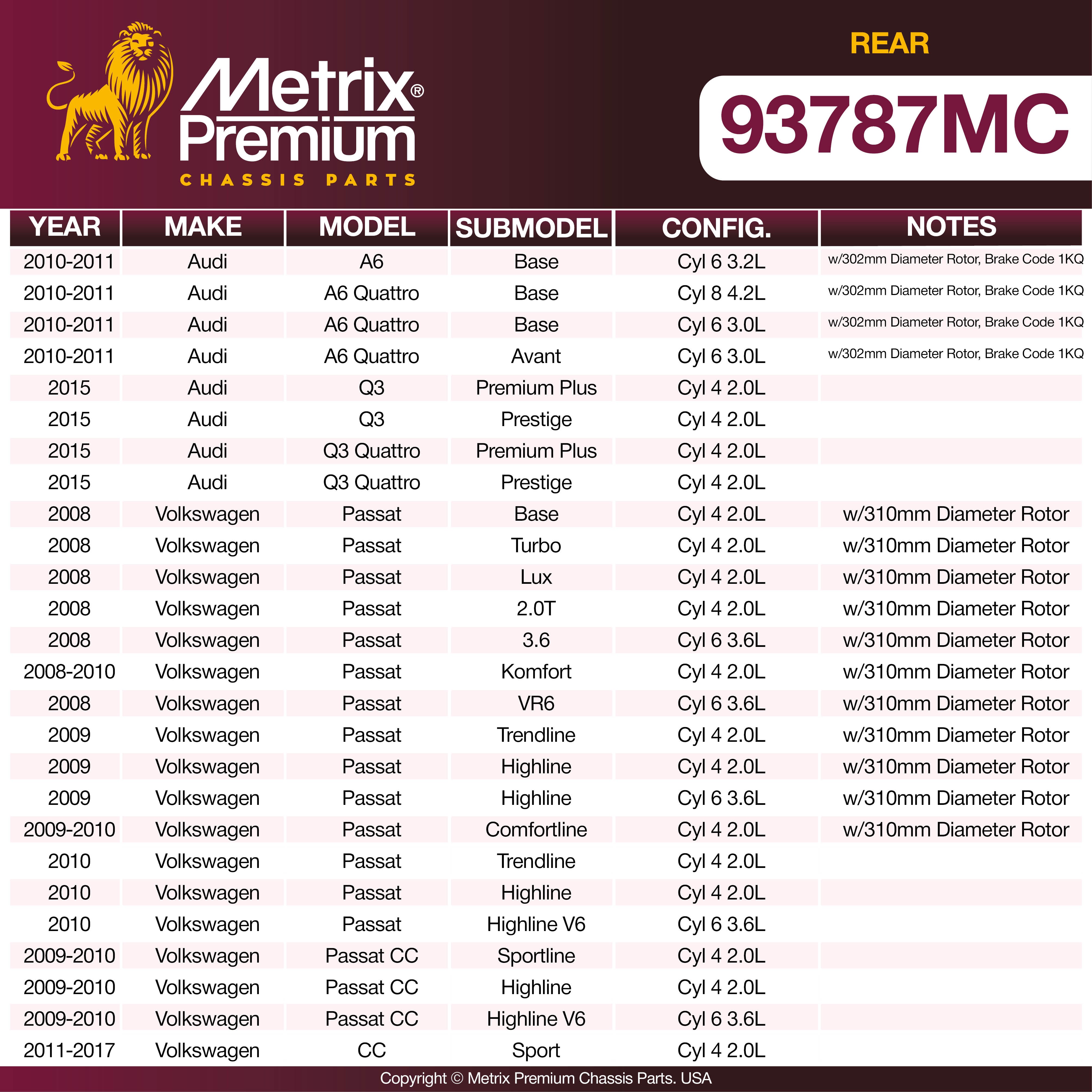 Metrix Premium Rear Disc Brake Pad Set 93787MC OEM fit spare parts
