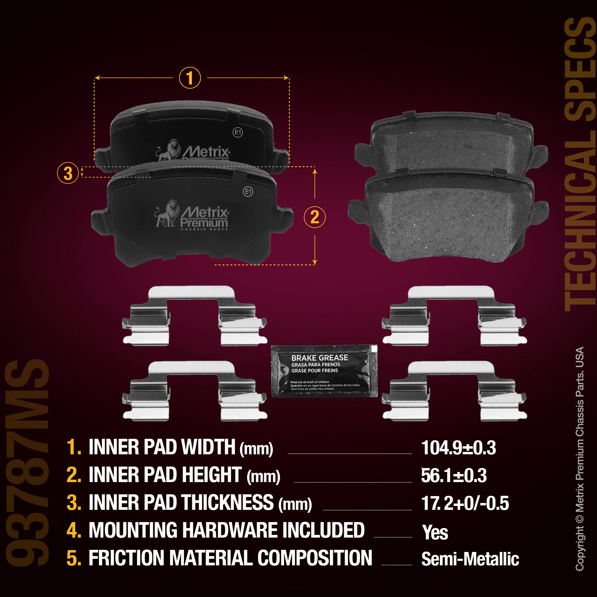 Metrix Premium Chassis Parts Rear Disc Brake Pad Set 93787MS aftermarket car parts