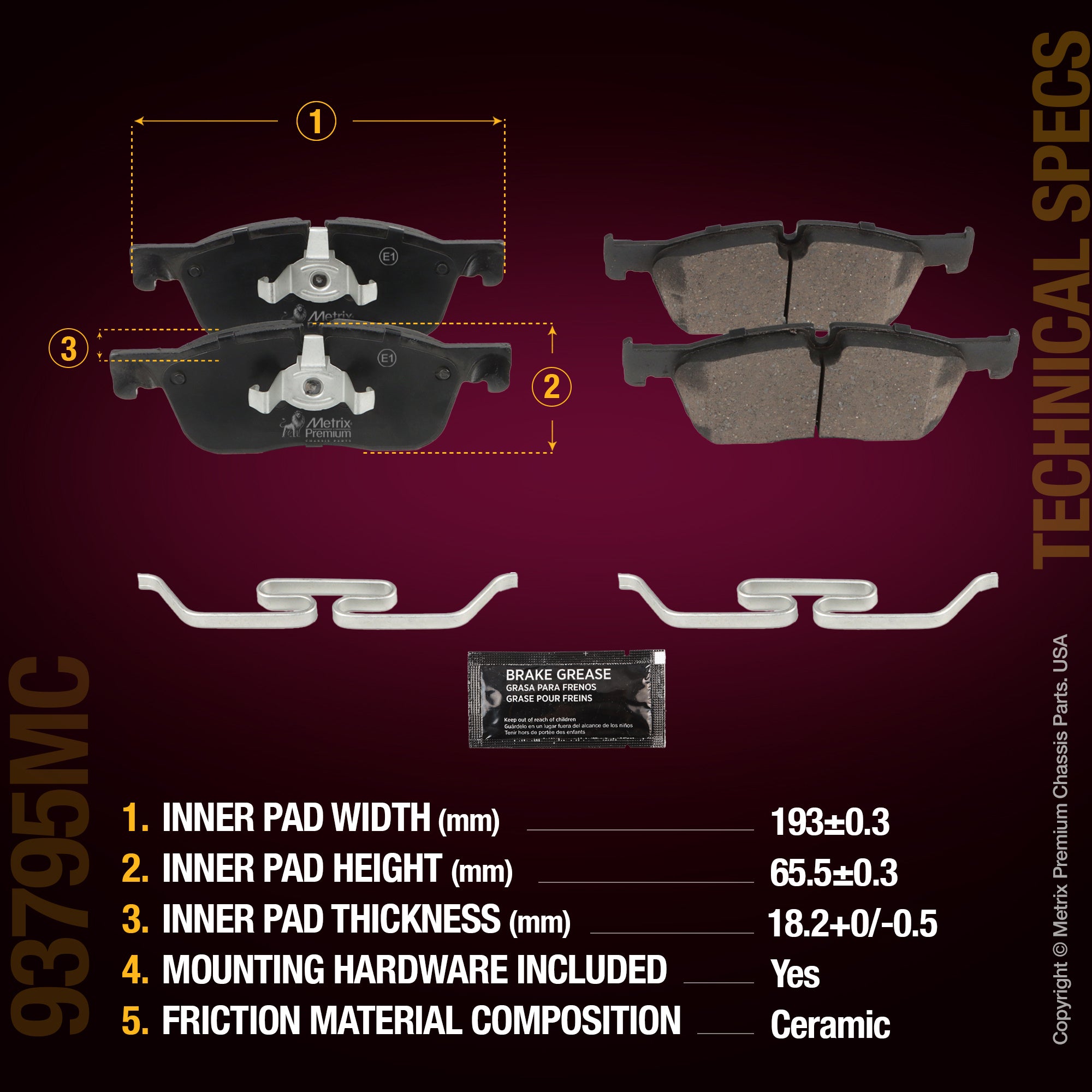 Metrix Premium Front Disc Brake Pad Set 93795MC aftermarket car parts