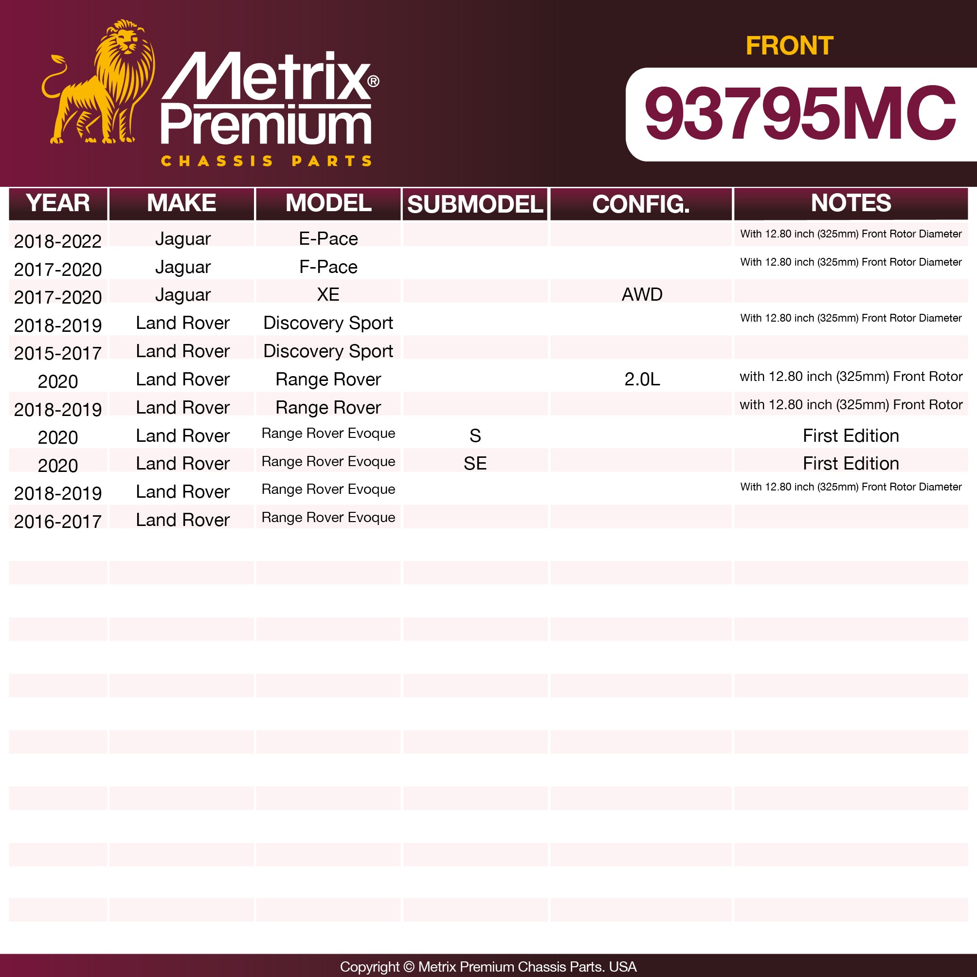 Metrix Premium Front Disc Brake Pad Set 93795MC OEM fit spare parts