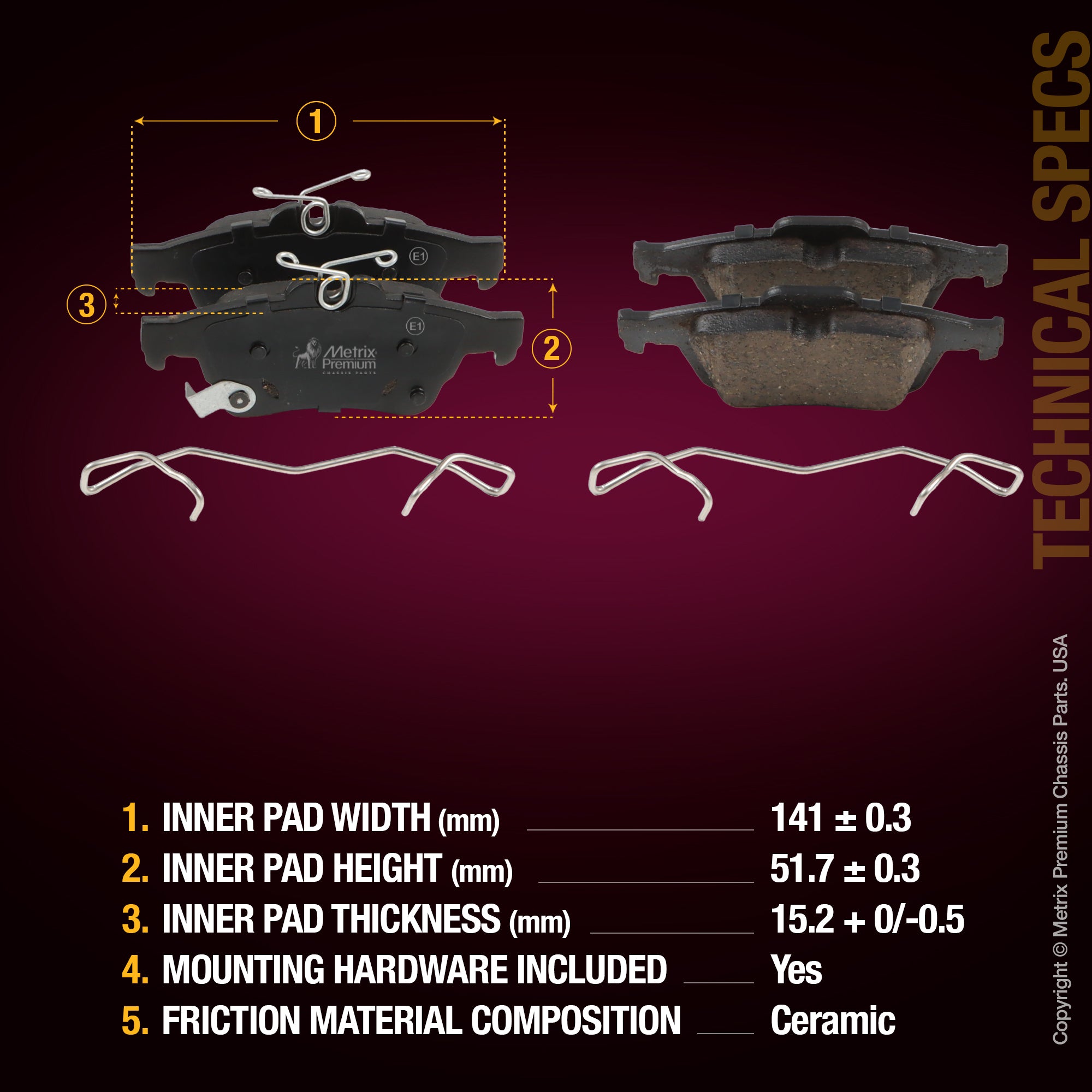 Metrix Premium Rear Disc Brake Pad Set 93808MC aftermarket car parts