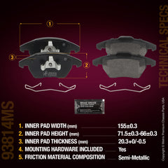 Metrix Premium Chassis Parts Front Disc Brake Pad Set 93814MS aftermarket car parts