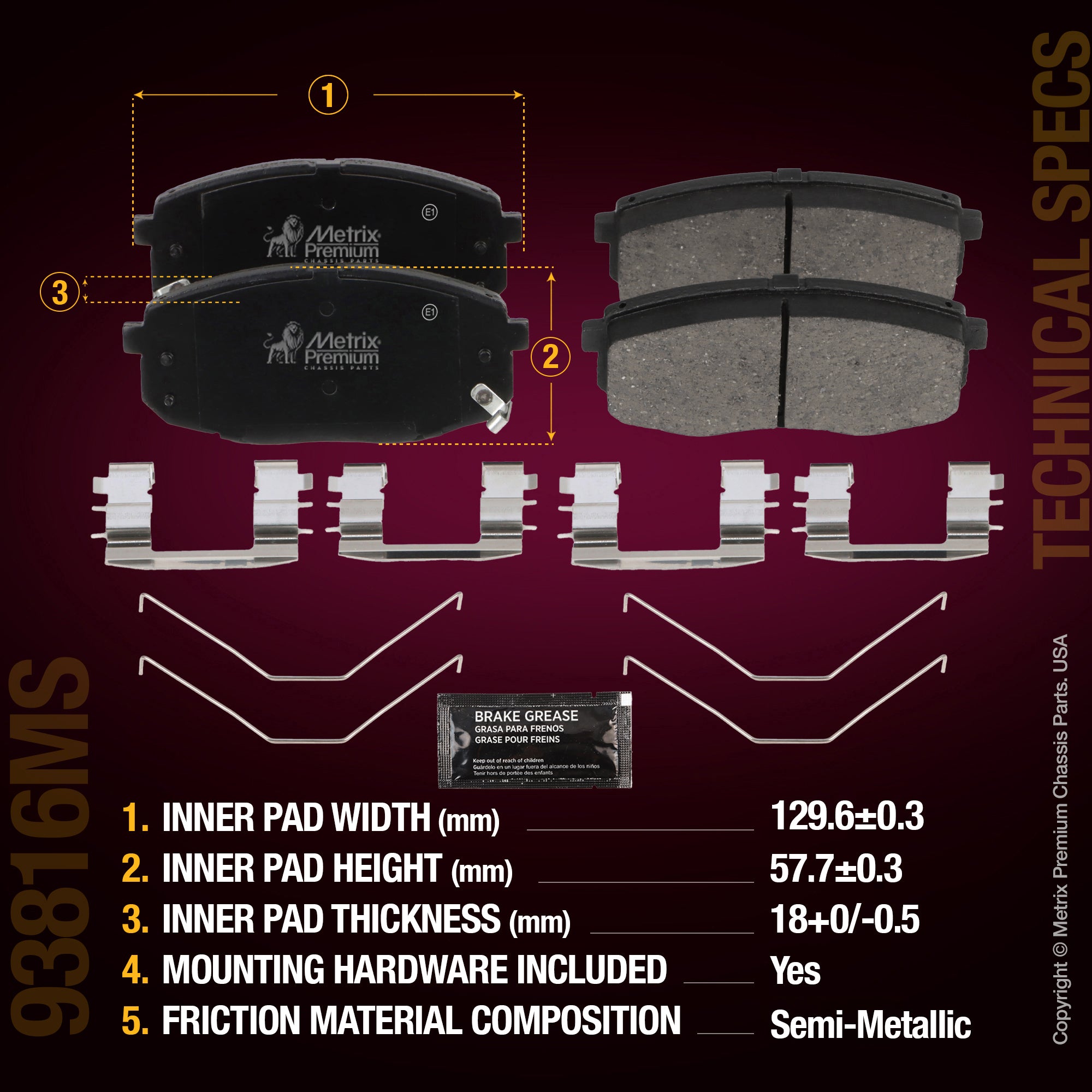 Metrix Premium Chassis Parts Front Disc Brake Pad Set 93816MS aftermarket car parts