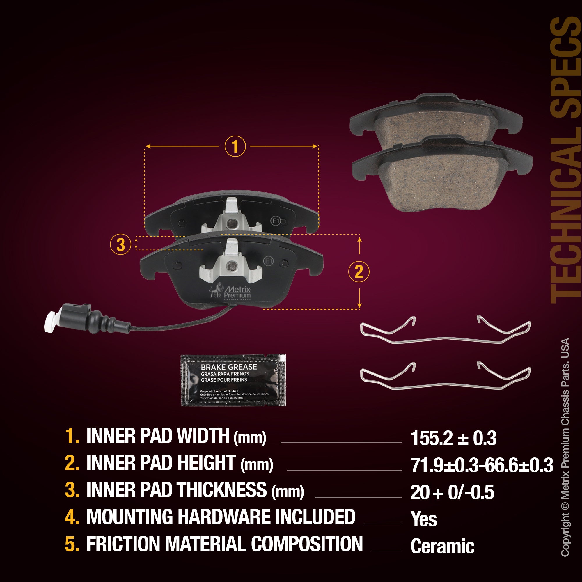 Metrix Premium Front Disc Brake Pad Set 93821MC aftermarket car parts