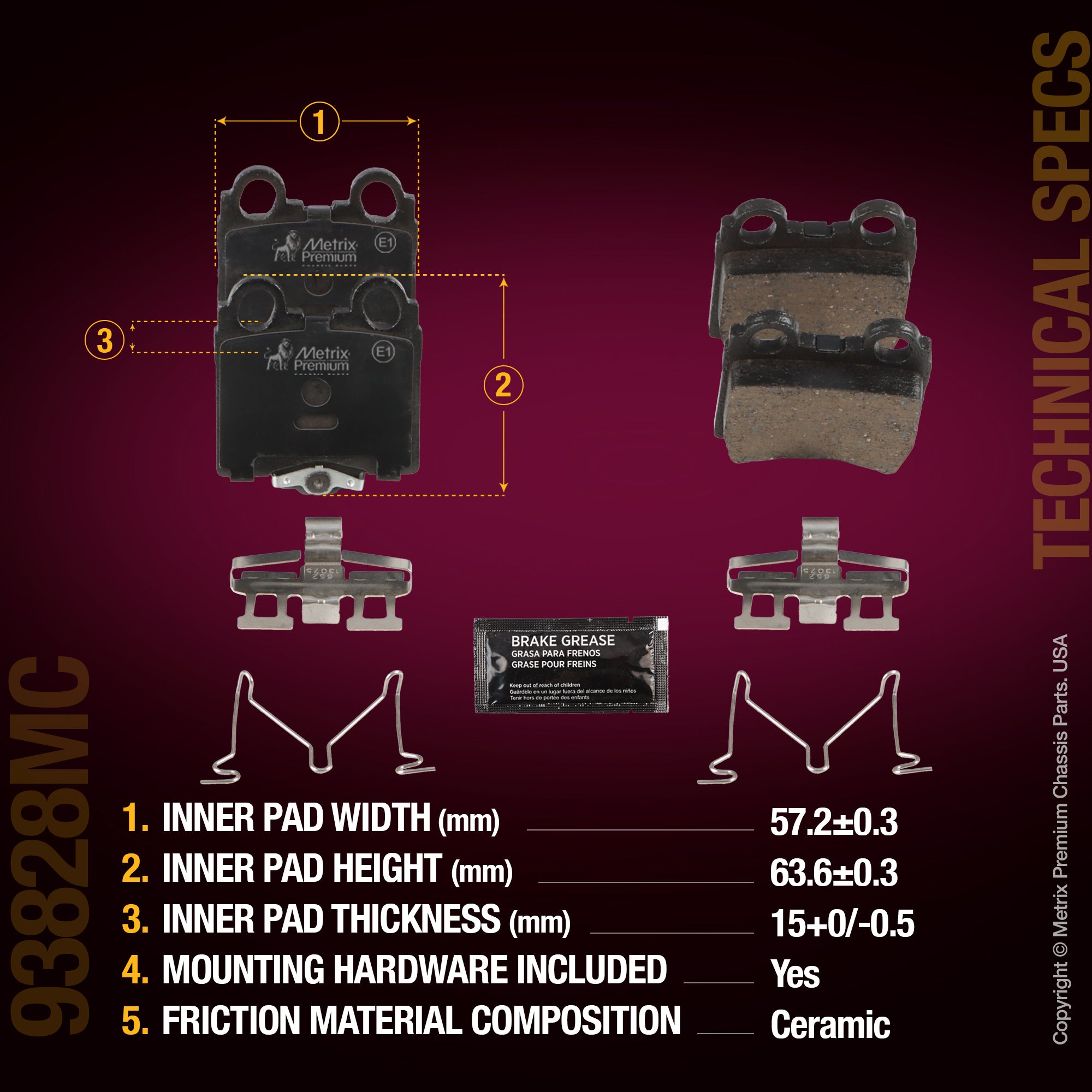 Metrix Premium Chassis Parts Rear Disc Brake Pad Set 93828MC aftermarket car parts