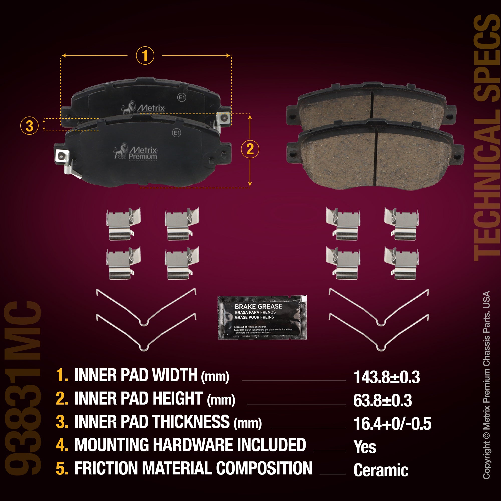 Metrix Premium Chassis Parts Front Disc Brake Pad Set 93831MC aftermarket car parts