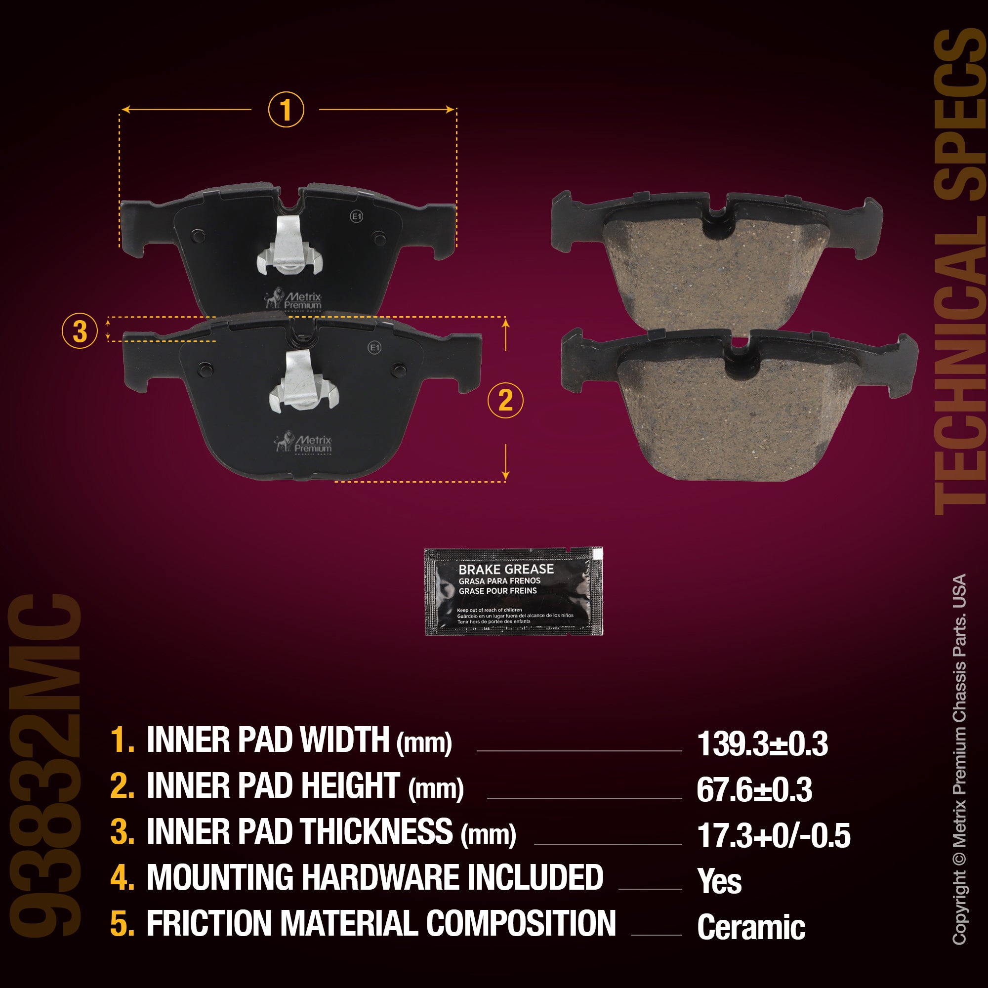 Metrix Premium Chassis Parts Rear Disc Brake Pad Set 93832MC aftermarket car parts