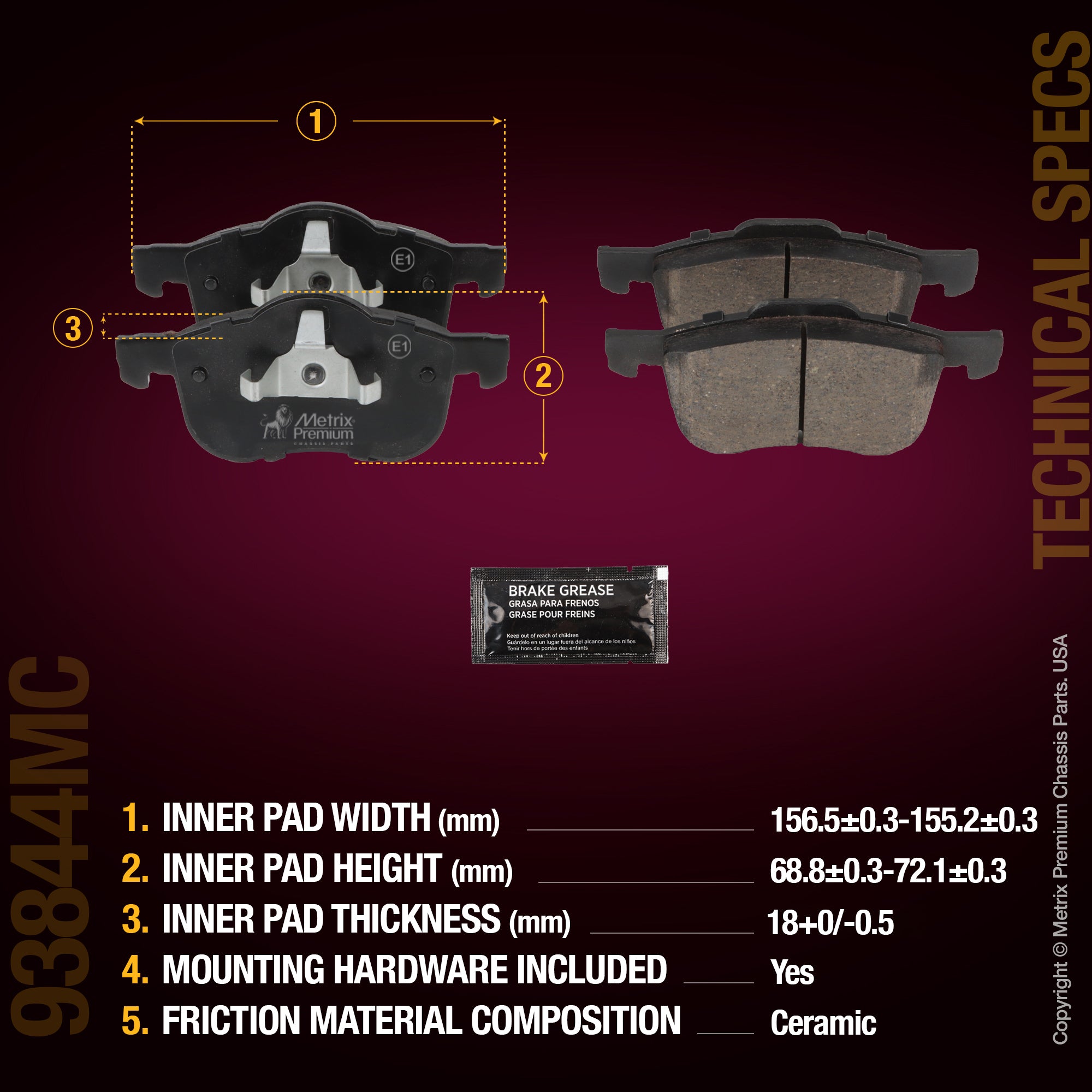Metrix Premium Front Disc Brake Pad Set 93844MC aftermarket car parts