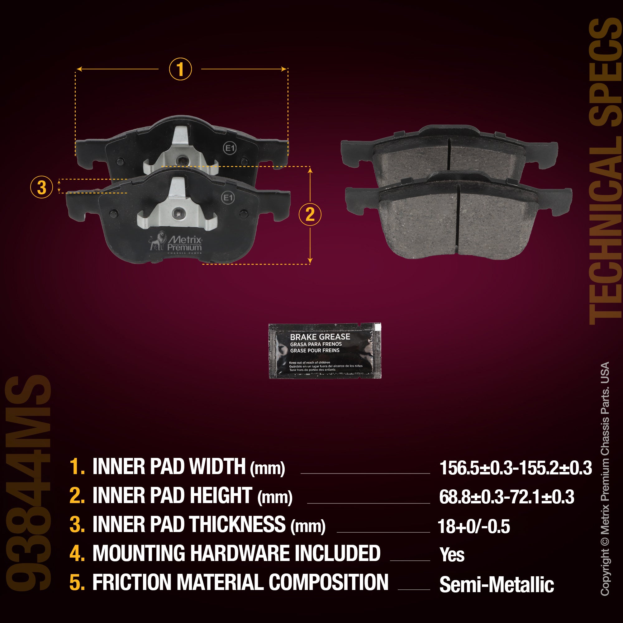 Metrix Premium Chassis Parts Front Disc Brake Pad Set 93844MS aftermarket car parts