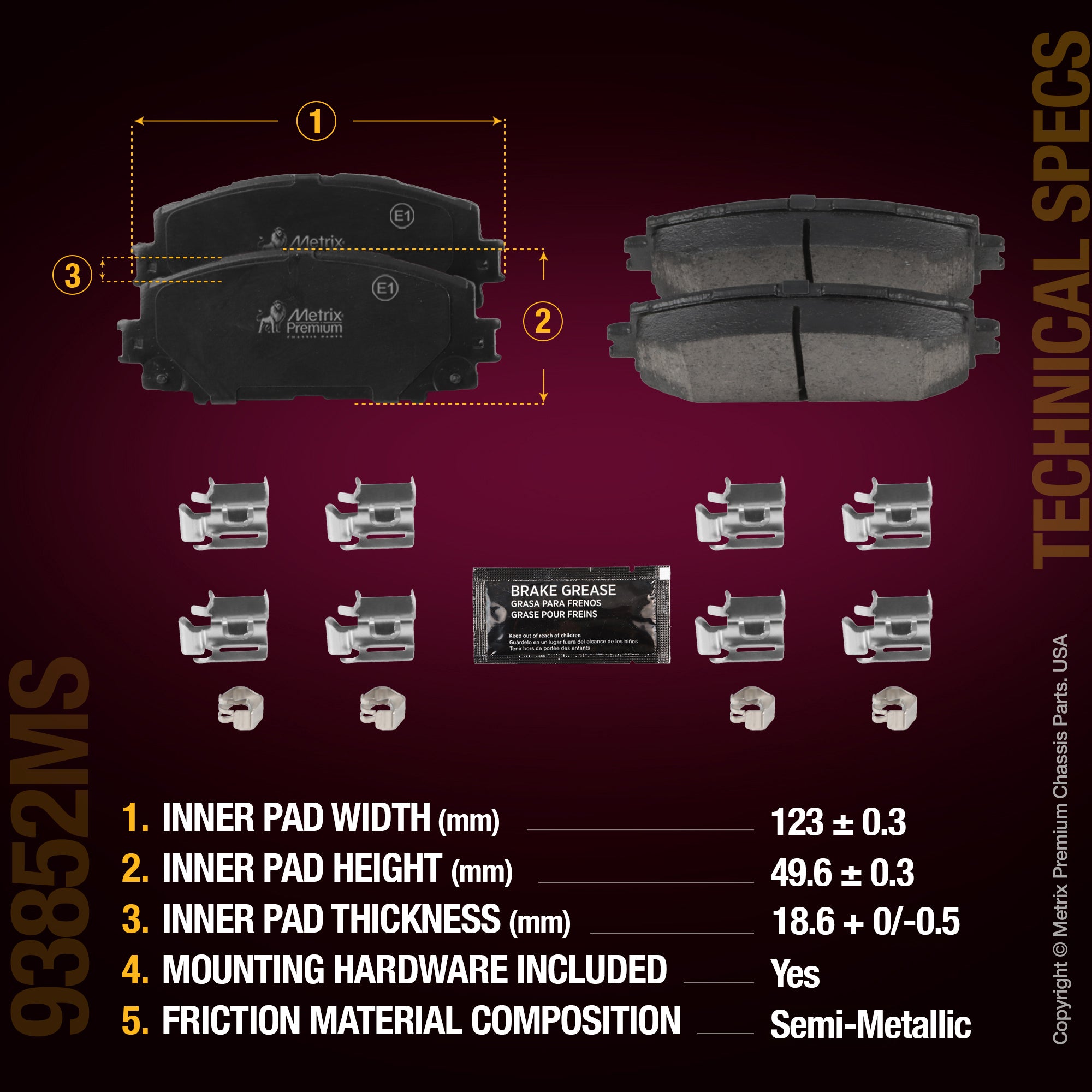 Metrix Premium Chassis Parts Front Disc Brake Pad Set 93852MS aftermarket car parts