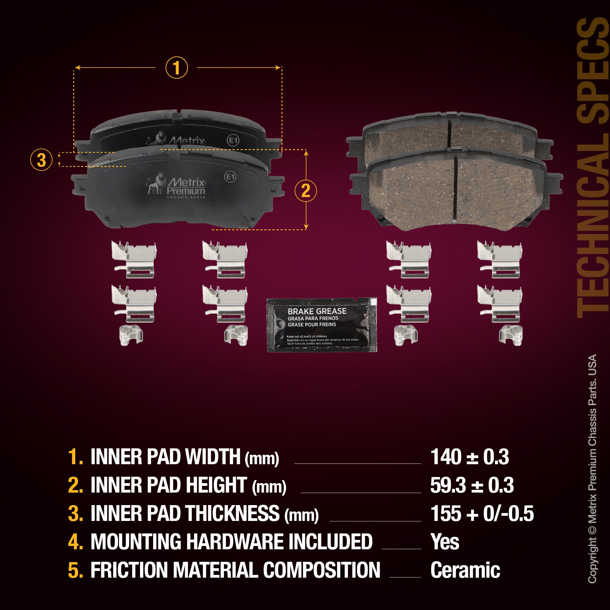 Metrix Premium Front Disc Brake Pad Set 93855MC aftermarket car parts