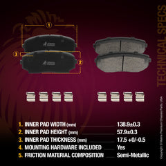 Metrix Premium 6 PC Front & Rear Brake Rotor & Semi-Metallic Disc Brake Pad Kit 95965MT Dimensions