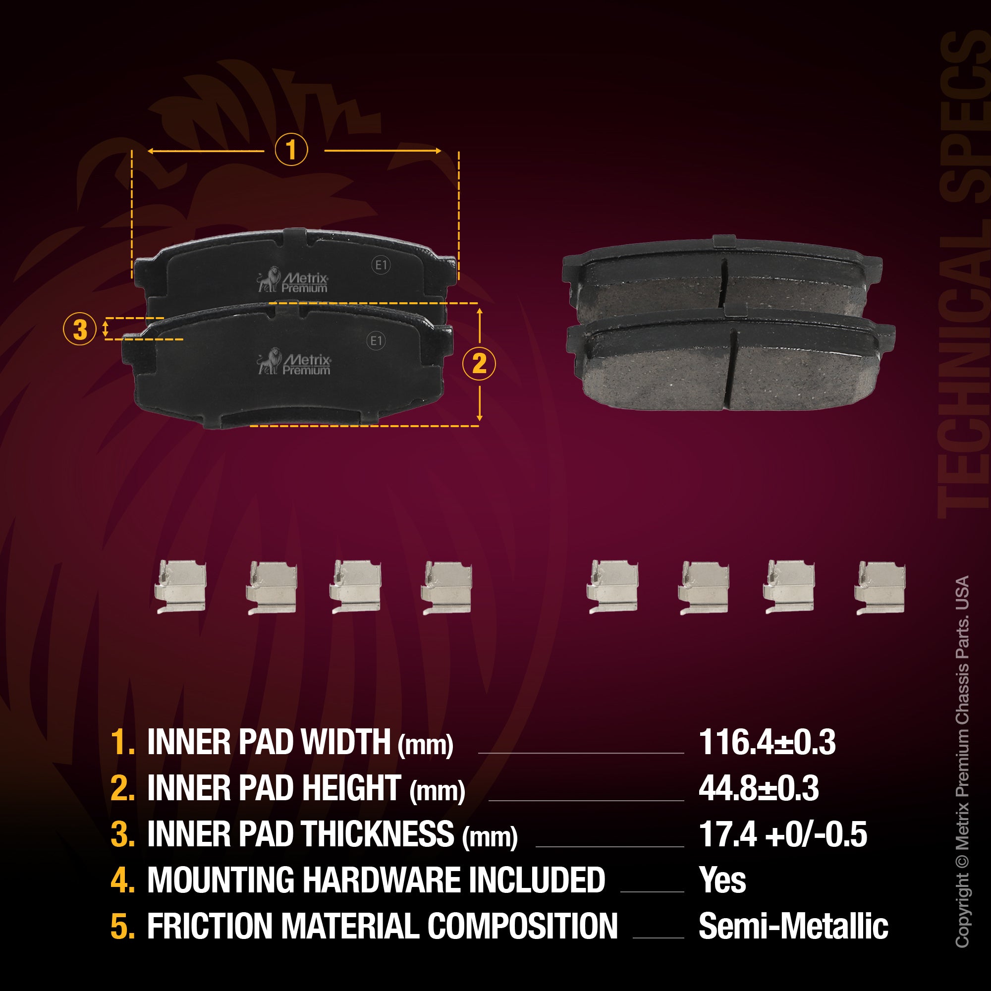 Metrix Premium Rear Semi-Metallic Disc Brake Pad Set 93864MS OEM fit spare parts