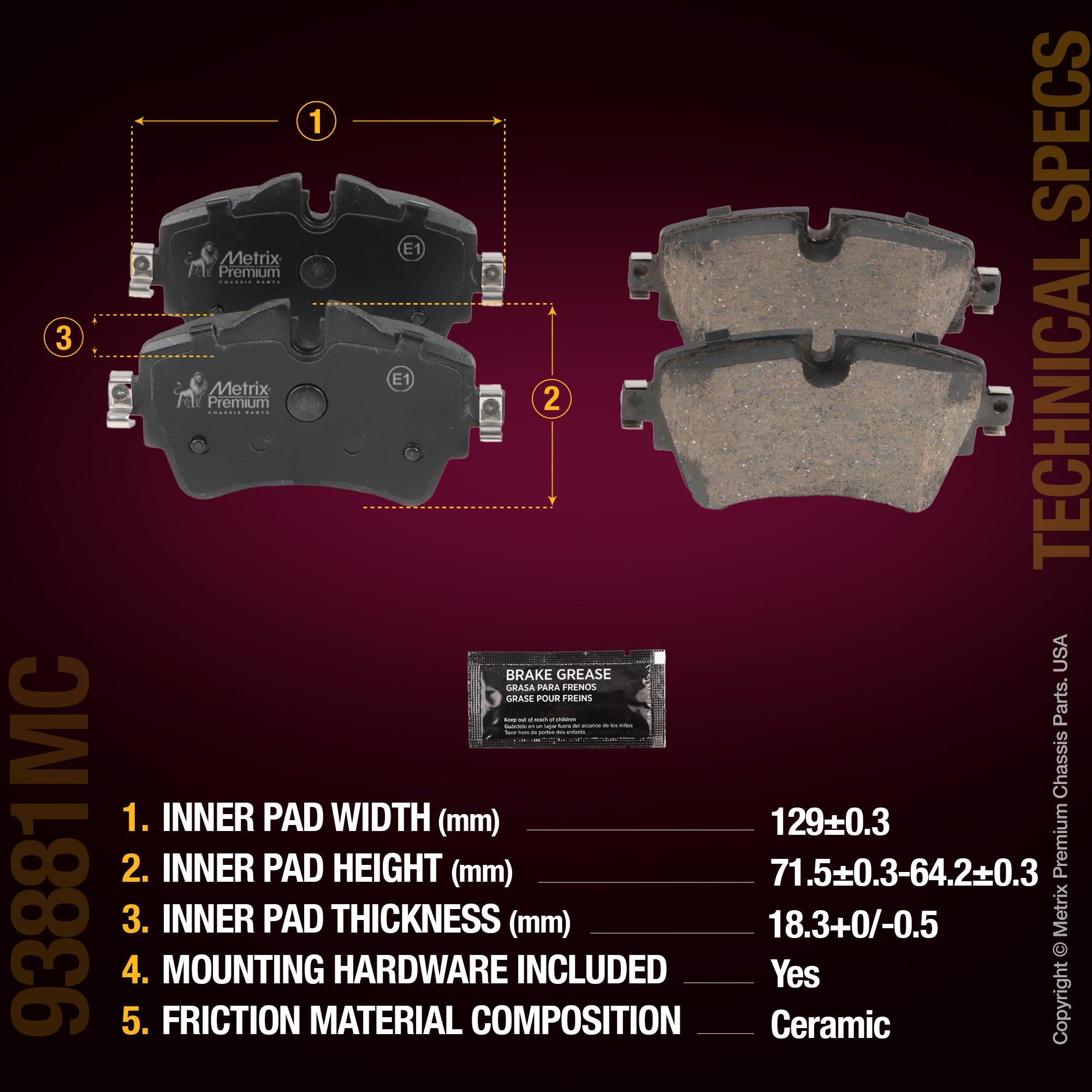 Metrix Premium Front Disc Brake Pad Set 93881MC aftermarket car parts