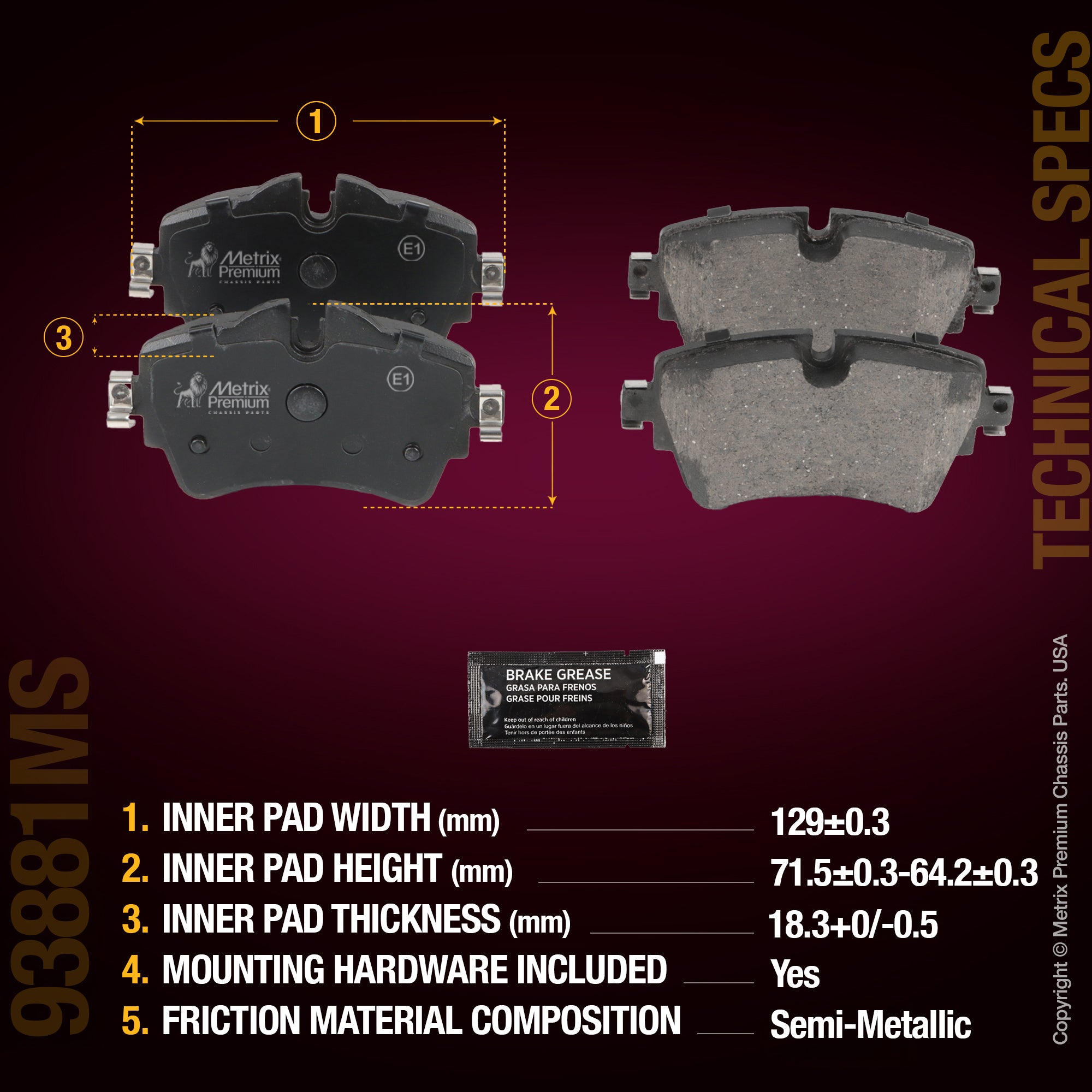 Metrix Premium Chassis Parts Front Disc Brake Pad Set 93881MS aftermarket car parts