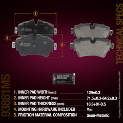 Metrix Premium Chassis Parts Front Disc Brake Pad Set 93881MS aftermarket car parts